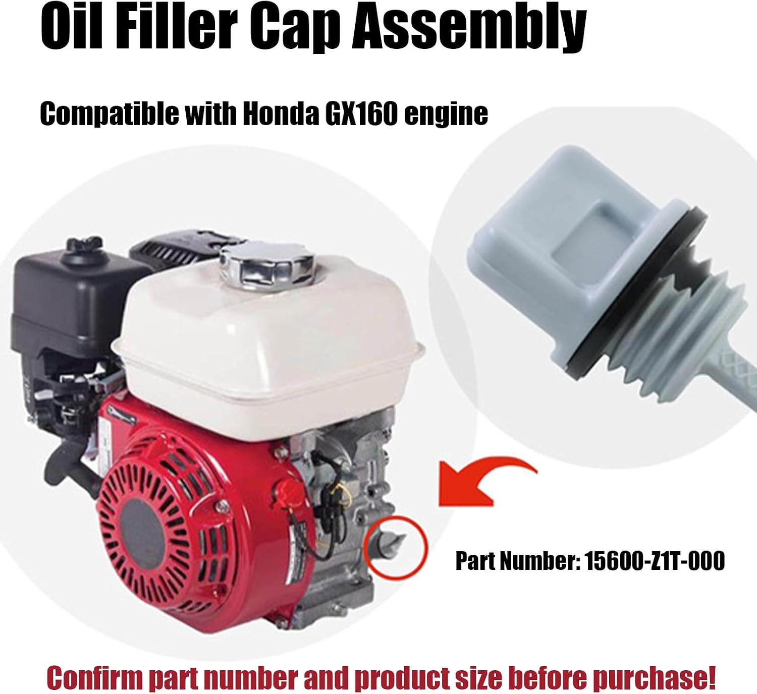 2 Pcs Oil Filler Cap Assembly,15600-Z0T-810 Compatible with Honda GX120 GX160 GX200,Engine Oil Dipstick,Oil Dipstick & Water Pump Filler Cap Replacement for 15600-Z1T-000 15600-ZE1-003 (for GX160)