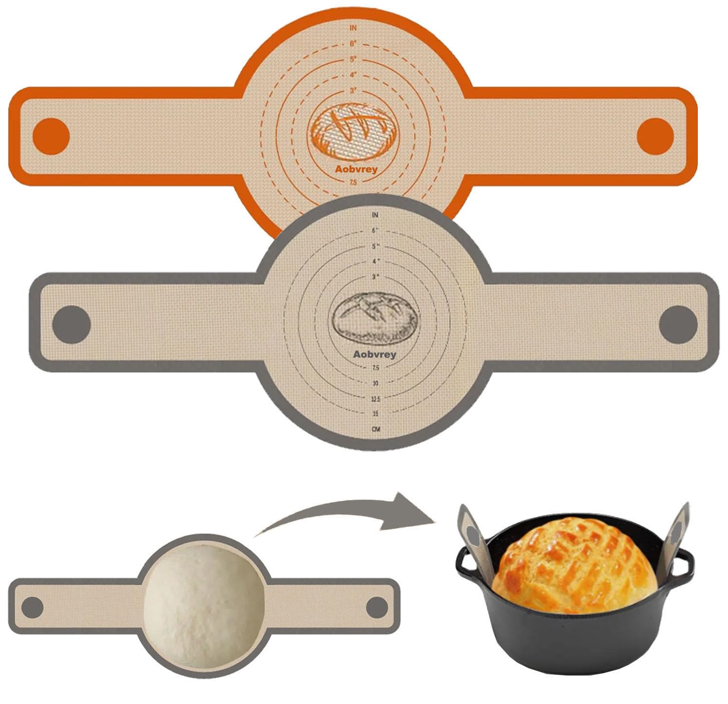 Dutch Oven Silicone Bread Sling - Non-Stick, Easy-to-Clean, Reusable Bread Baking Mat for Transferable Doughs