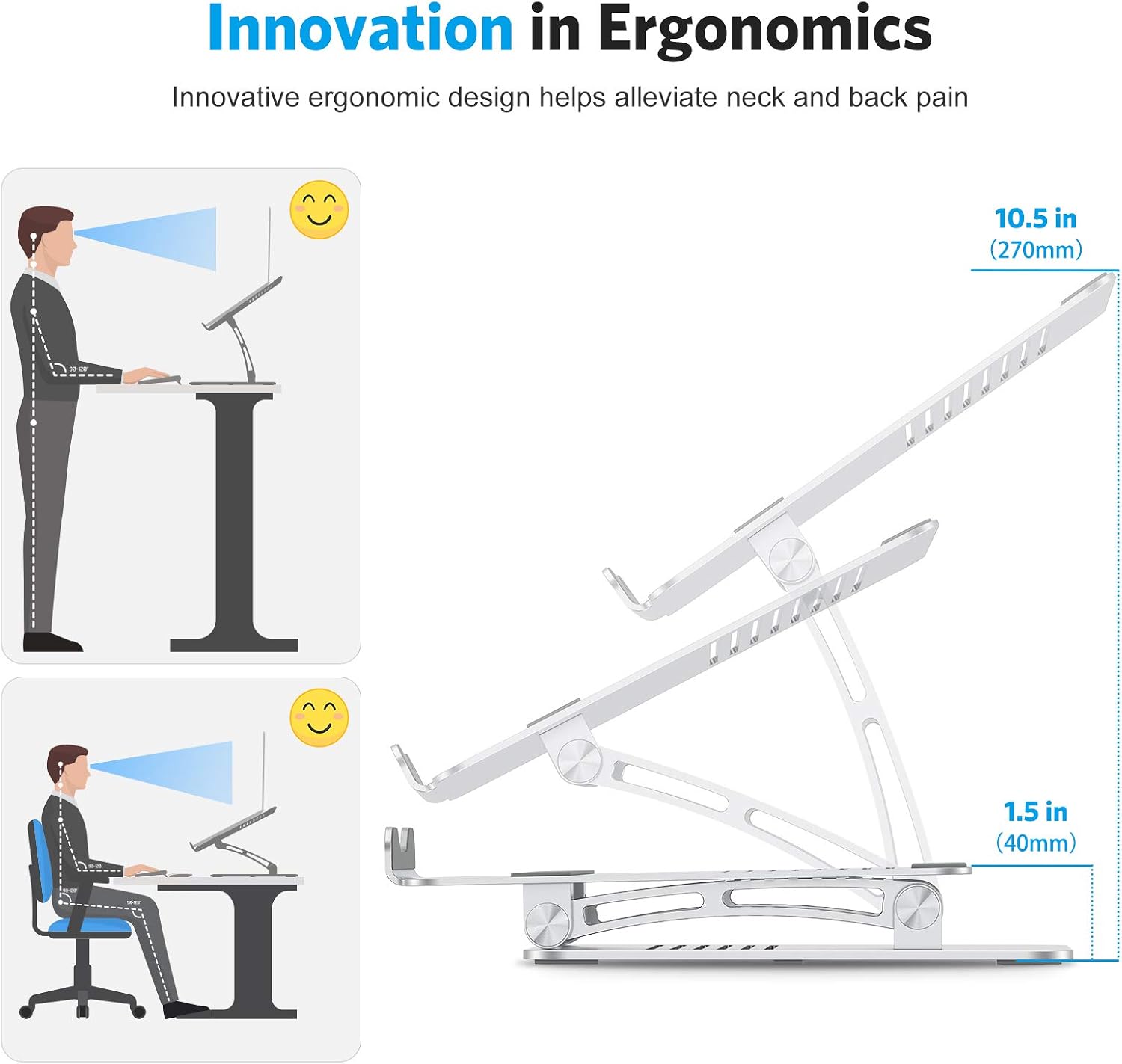 OMOTON Adjustable Laptop Stand, Ergonomic Aluminum Laptop Holder Riser with Cooling Function, Compatible with MacBook Pro/Air, Dell, HP, Lenovo and All Laptops (11-17.3 inch), Silver