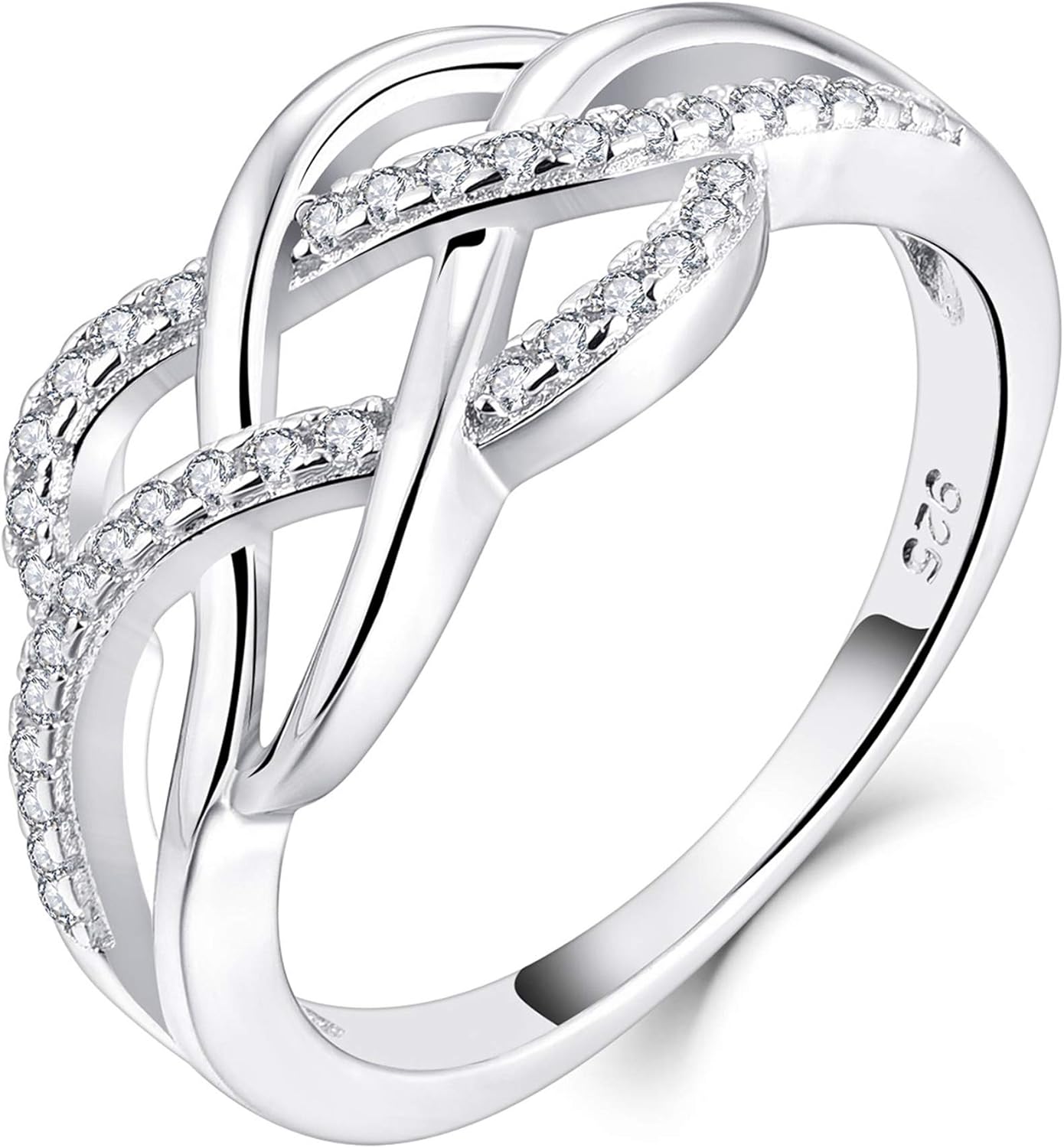 YL Celtic Knot Ring for Women, Solid Sterling Silver 18K White Gold Plated Infinity Birthstone Promise Engagement Band Halo Twisted Statement Jewelry