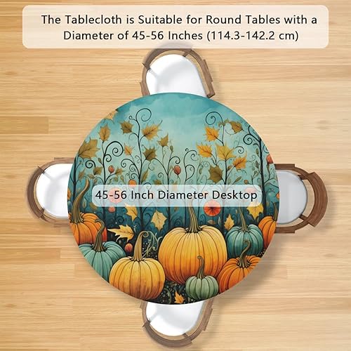 Vista 92 de Mantel redondo ajustable con borde elástico, mantel de hojas coloridas abstractas, impermeable, lavable, para mesas redondas, ideal para picnic