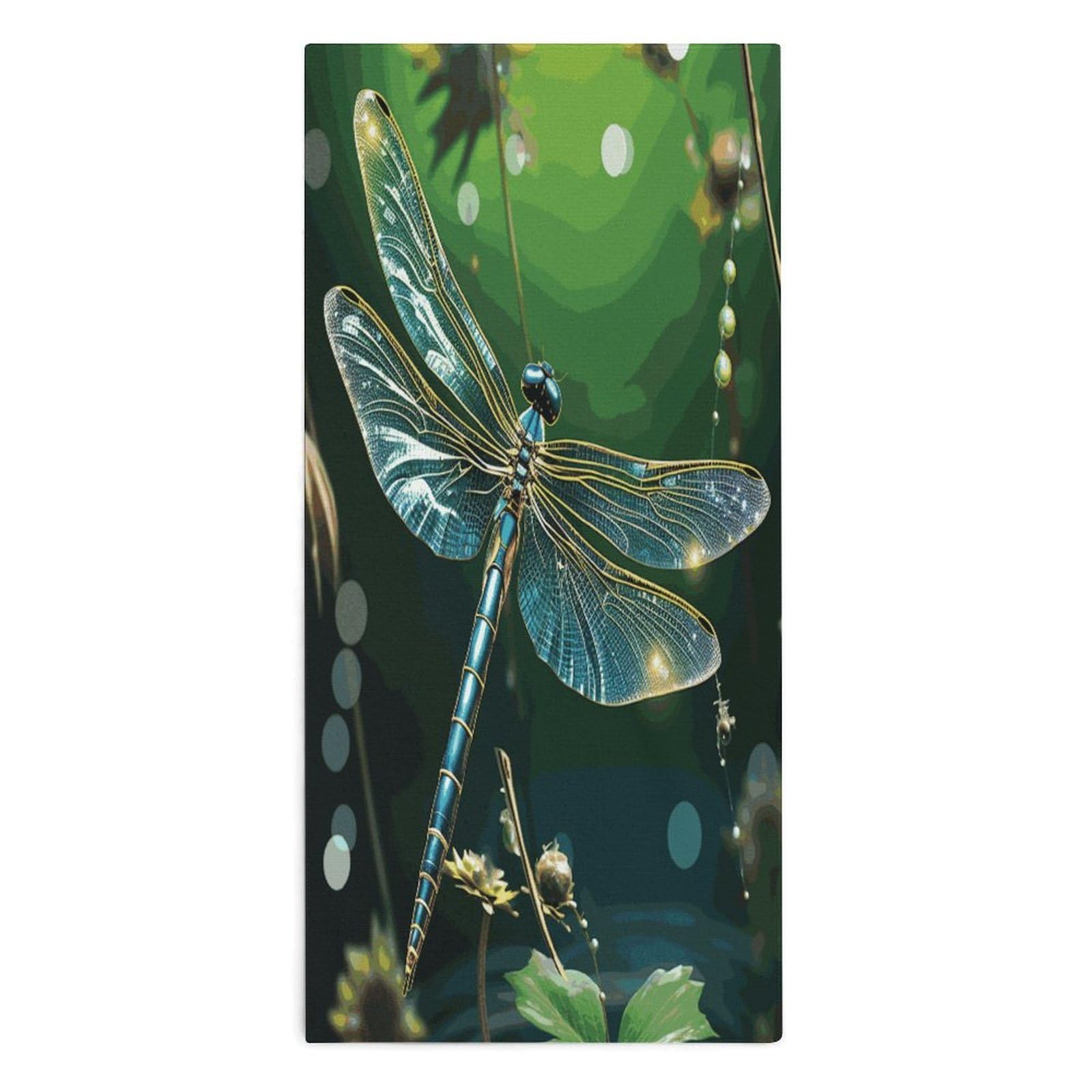 Fodpand Style Dragonfly Green Microfiber Towels, Decorative Bath Towel Soft & Lightweight, Hand Towels Multipurpose Use For Bathroom, Pool, Gym, Spa, And Hotel Use
