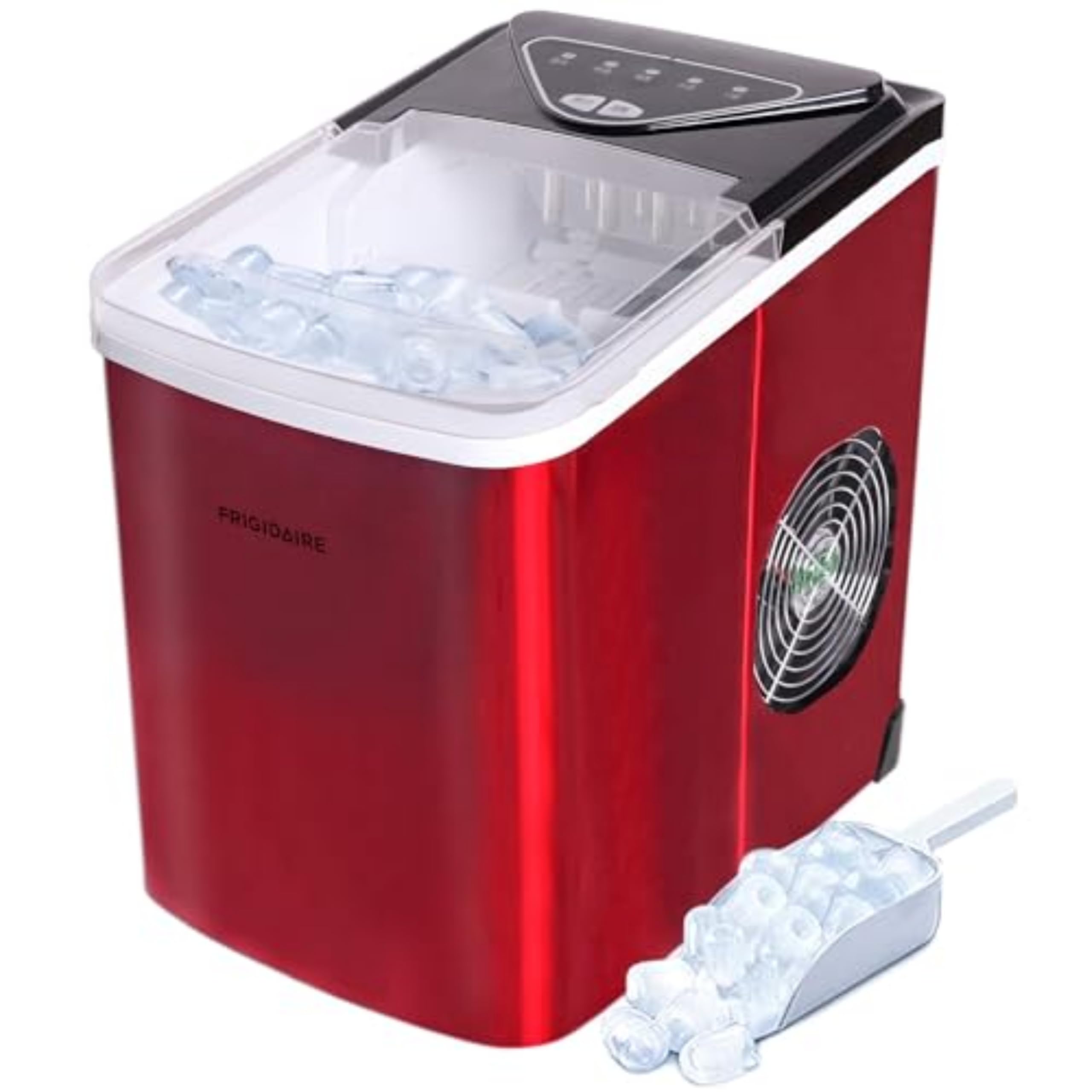 Frigidaire Compact Countertop Ice Maker, 26lbs of Ice per Day, Red Stainless on Fridge.com