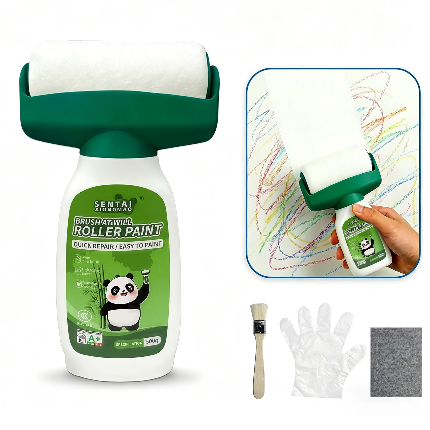 Pintura Blanca para Pared 500g - Rodillo Reparador de Paredes 2 en 1 Alta Cobertura - Pintura de Retoque para Pintura Plástica e Interior