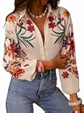 SHENHE Women's Button Down Shirt Lantern Sleeve Tropical Floral Boho Blouse Dressy Top
