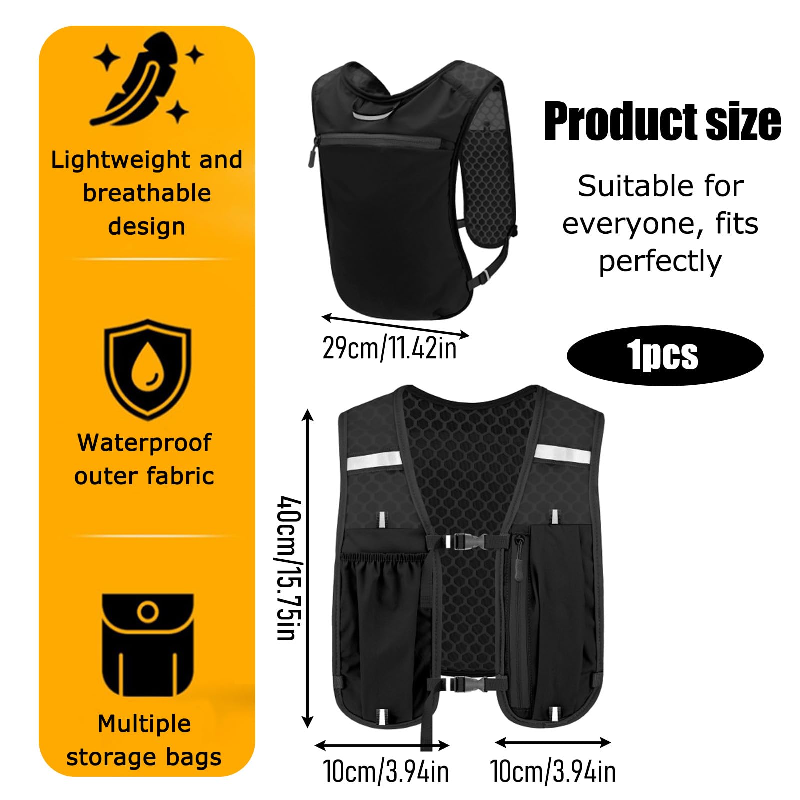 Gilet Running Uomo Donna Leggero, Traspirante Gilet Corsa Con 7 Scompartimenti E Porta Cellulare, Zaino Da Corsa Idratazione Con Strisce Riflettenti, Running Vest Per Trail Ciclismo Trekking - 3