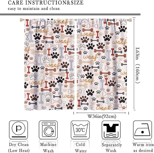 Miniatura 62 de Cortinas opacas con estampado de patas de perro, estampado de patas de perro y huesos, tratamiento de ventana, cortinas con aislamiento térmico