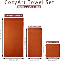 Vista 7 de COZYART - Juego de 6 toallas de baño de algodón turco, color naranja quemado, gruesas suaves absorbentes duraderas, 19.17 oz/yd², 2 toallas de baño