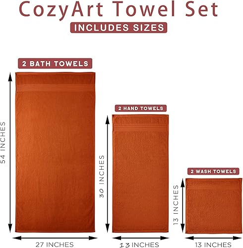 Miniatura 7 de COZYART - Juego de 6 toallas de baño de algodón turco, color naranja quemado, gruesas suaves absorbentes duraderas, 19.17 ozyd, 2 toallas de baño