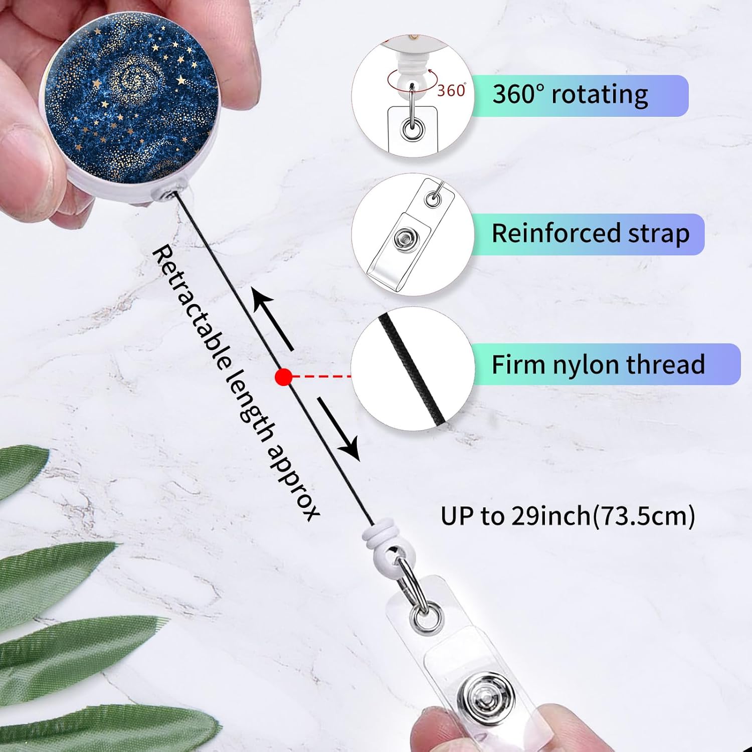 2 Pack Retractable Badge Holders Cute Badge Reel Badge Clip ID Card Holders for Student Office Worker Doctor Nurse Teacher(Galaxy) - Image 3