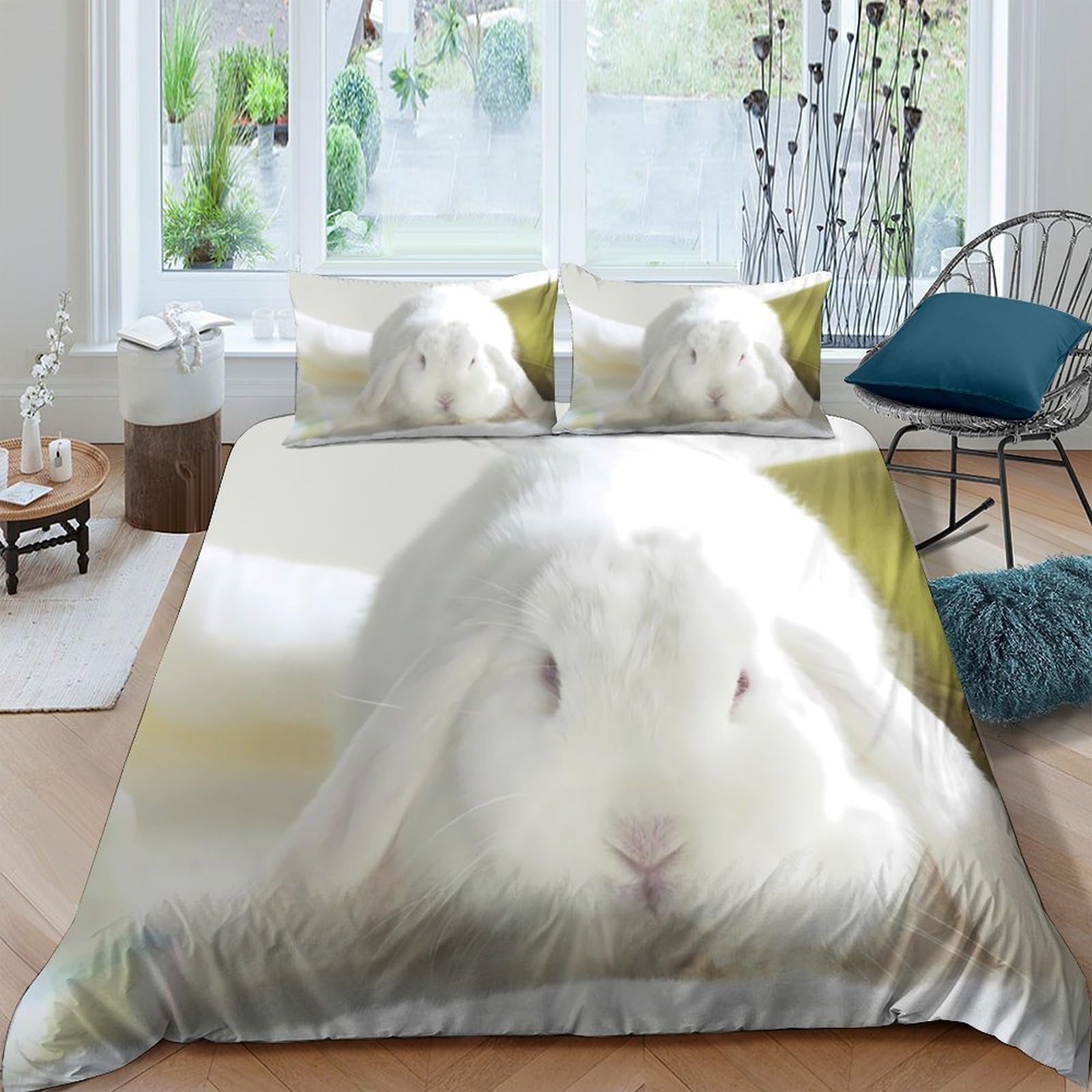 Ctjqhvkz Style-7 3D Printed White Rabbit Fitted Sheet Microfiber Soft Mattress Cover Animal Art Decor For Bedroom Dorm Apartment Single（135X200cm）