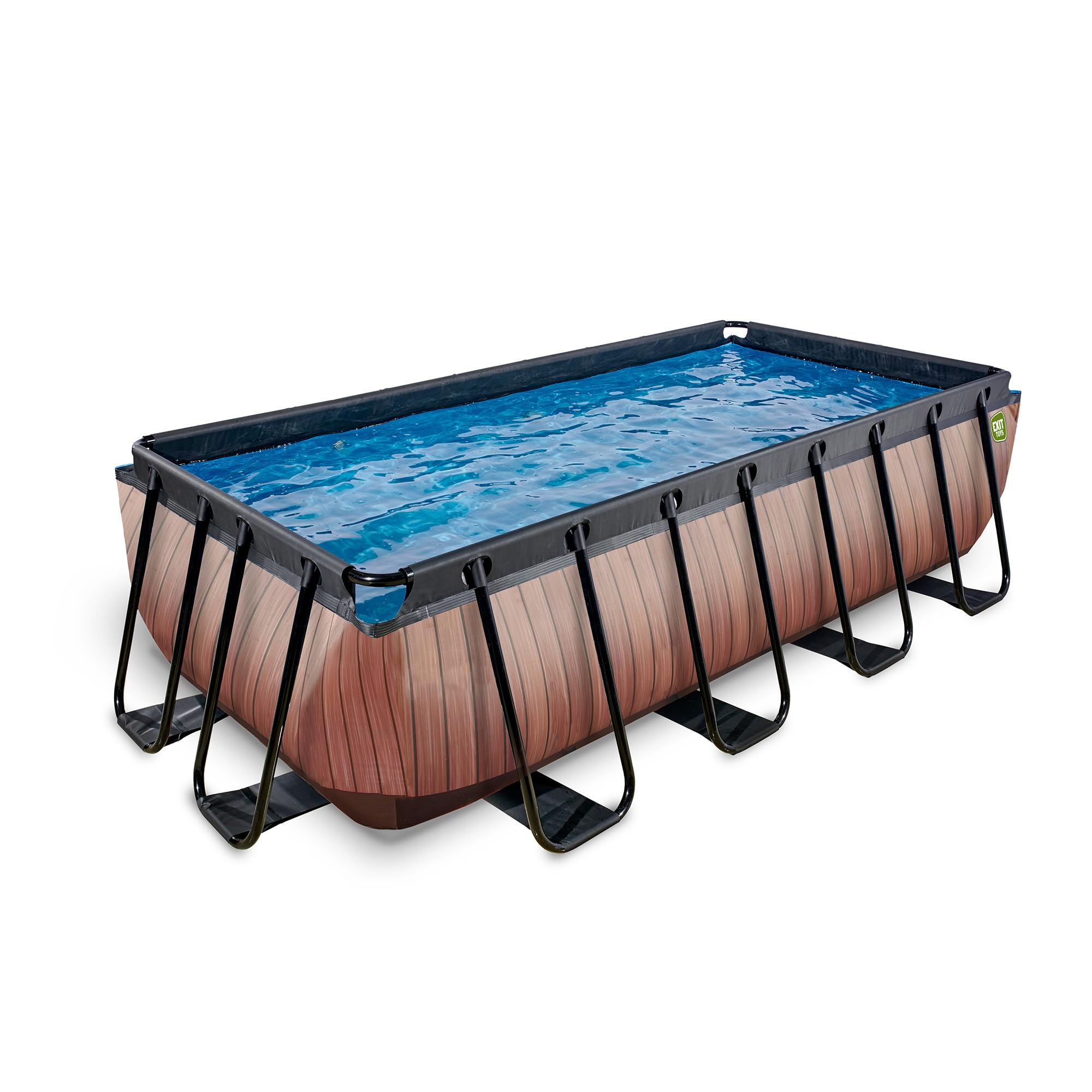 EXIT Toys Piscine Tubulaire Rectangulaire 400 x 200 x 100 cm avec Pompe Filtrante – Piscine Hors Sol pour Familles et Enfants – Bassin Acier TÜV CE en 16582 – Wood – Marron
