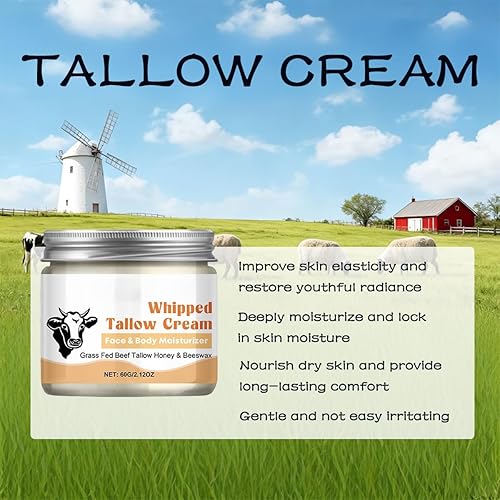 Miniatura 3 de Sebo de ternera para la piel, sebo de carne alimentada con pasto, miel y cera de abejas, crema de sarga batida para una cara y cuerpo nutritivos