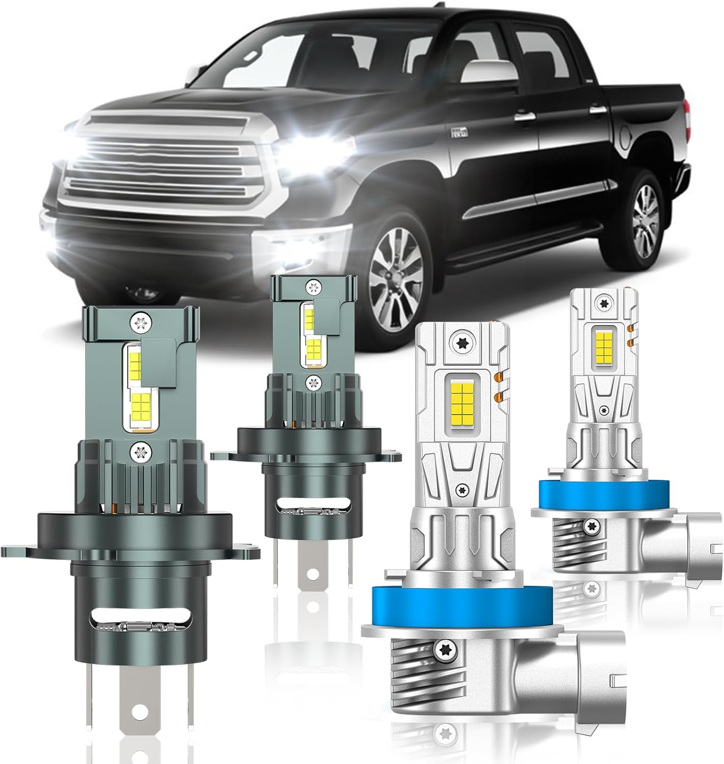Fit for Toyota Tundra 2014-2021 Light Bulbs, High/Low Beam Fog Light Bulbs Combo, 800% Brightness, 6000K Cool White, Plug and Play, Pack of 4