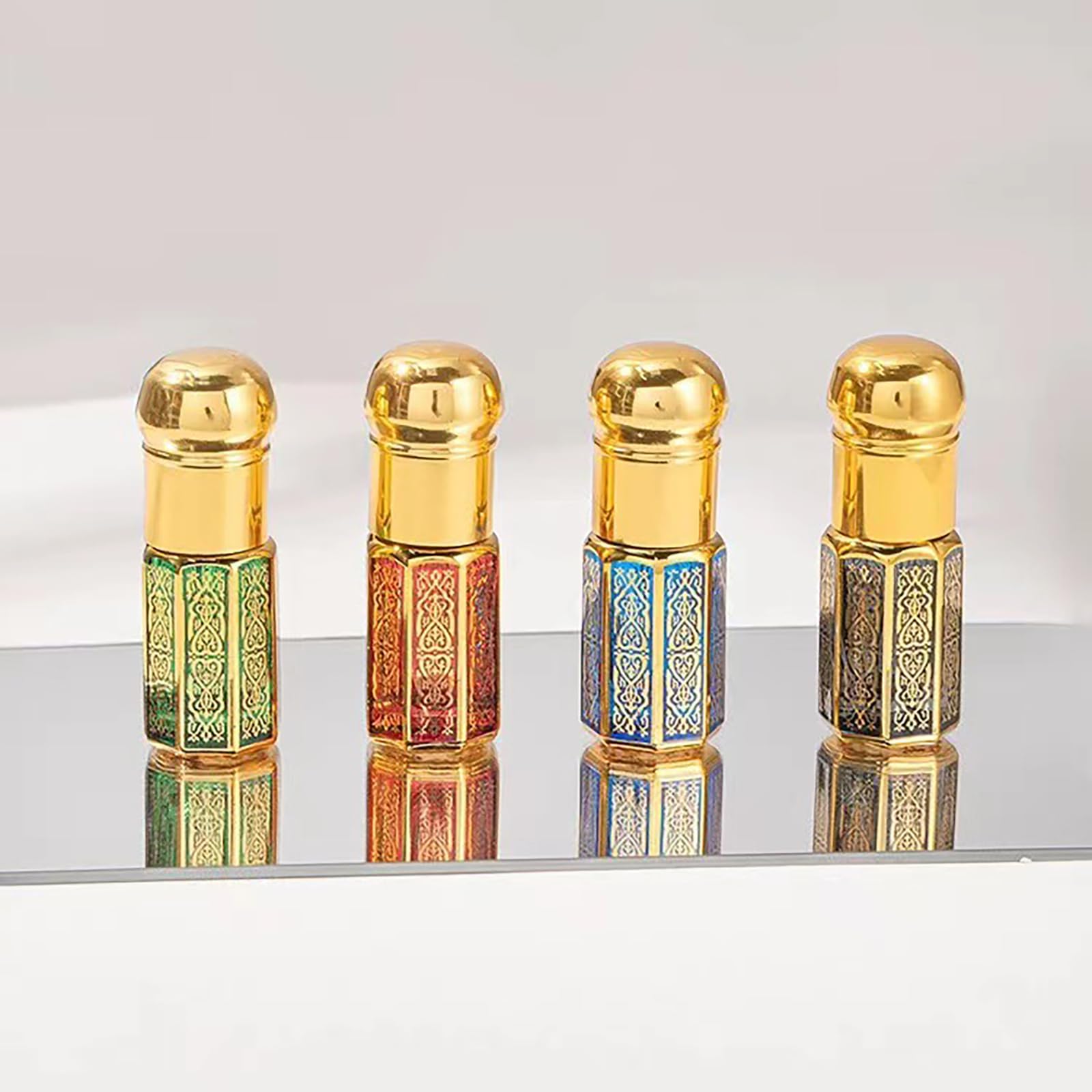 5 Unidades Botellas Roll On de Vidrio de 12ml - Envases Vacíos Rellenables con Bolas de Rodillo para Aceites Esenciales, Perfumes, Aromaterapia y Masaje - Color Dorado (C021)