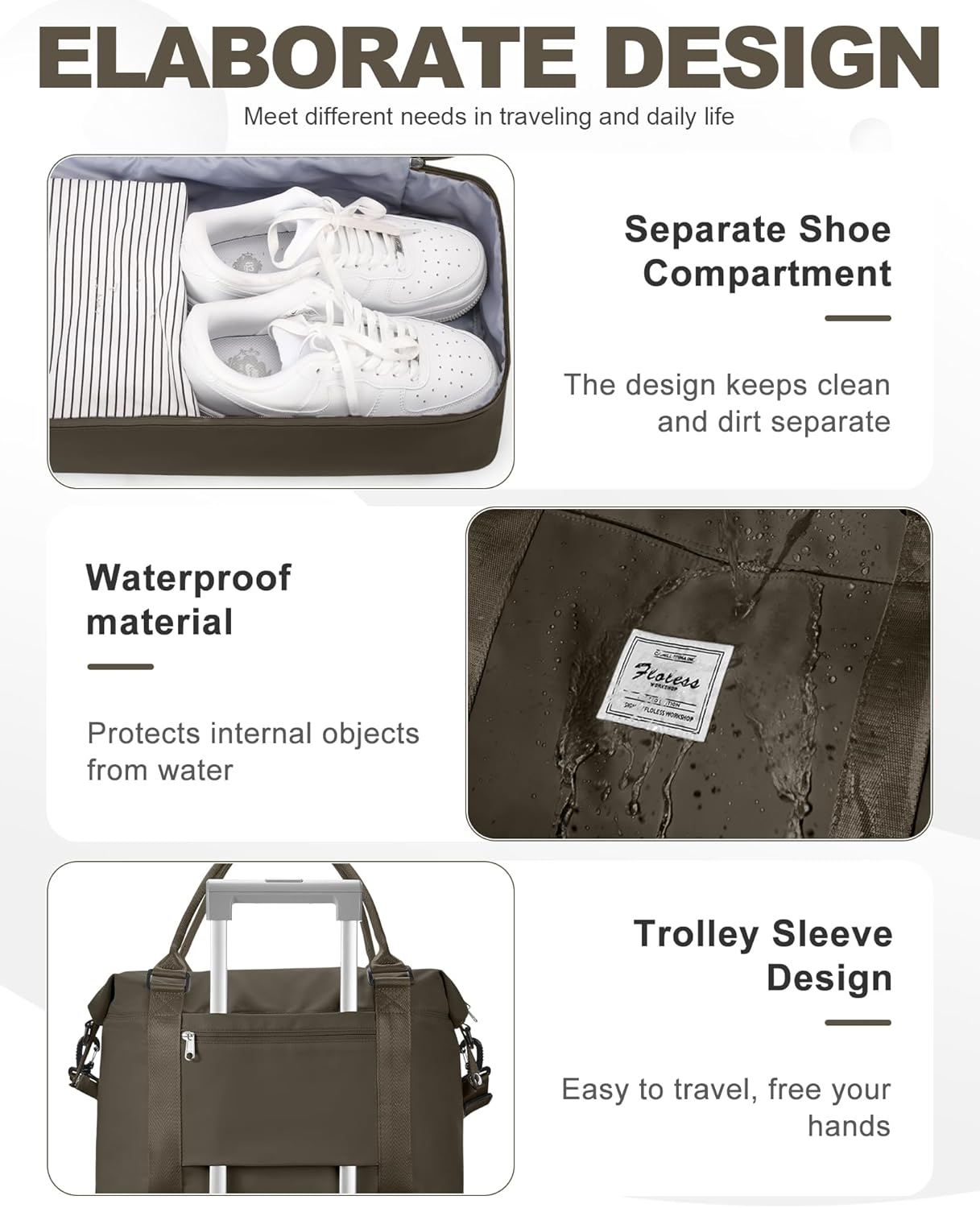 女性用トラベルバッグ、スポーツトートジムバッグ。, H12-ダークブラウン, 2XL