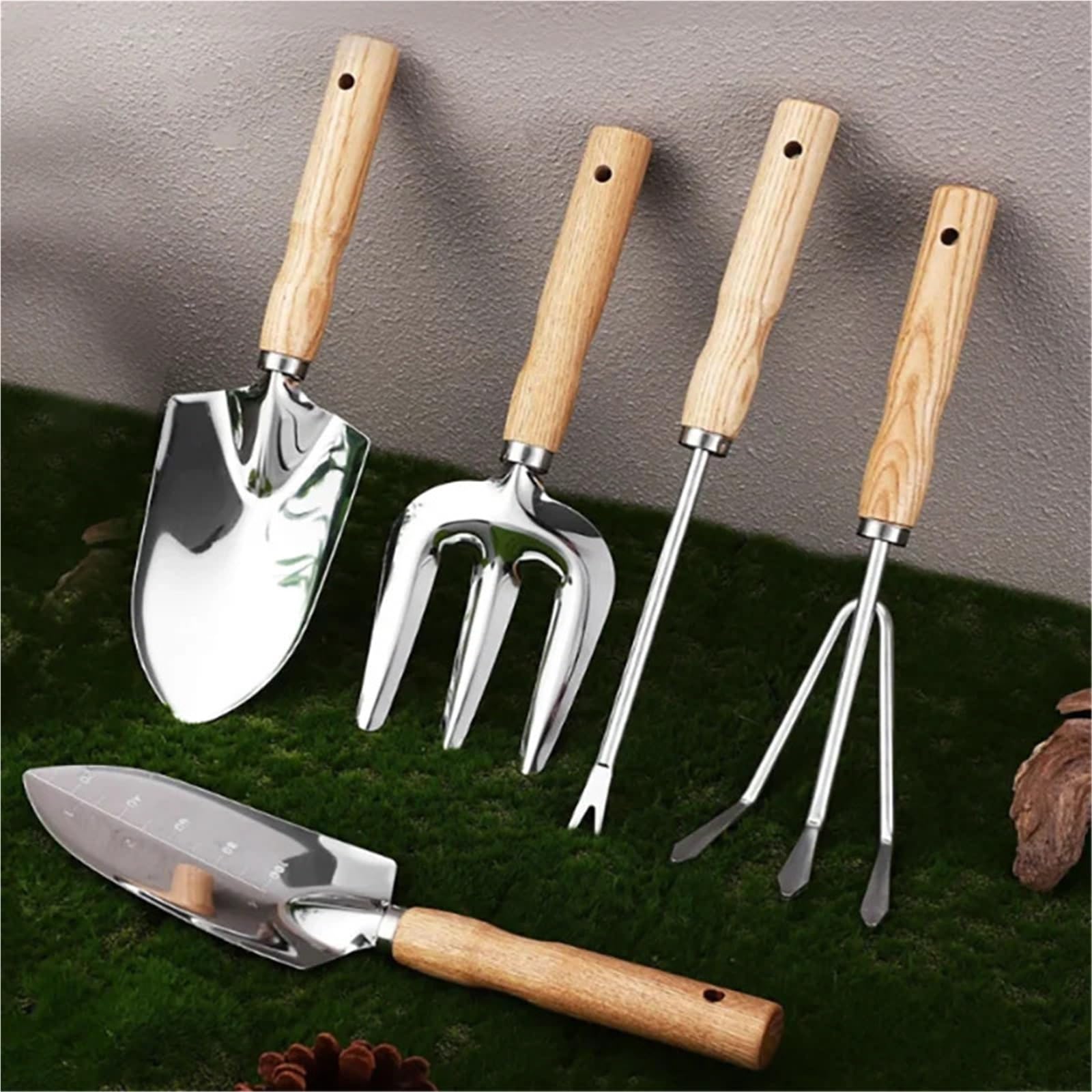 Handgabel Gartenwerkzeug-Set: Schaufel for Graben, Gartenkelle for Rasenmähen, Spaten aus Edelstahl mit Holzgriff for, Jäten und Pflanzen