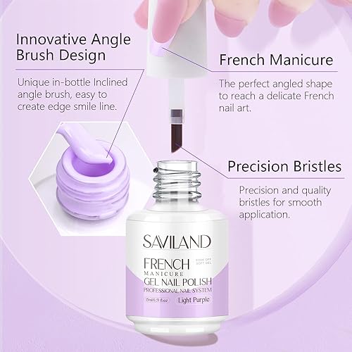 Miniatura 2 de Saviland Esmalte de uñas de gel francés  0.5 fl oz (0.5 fl oz), color morado claro, esmalte de uñas UV LED, esmalte de uñas francés para salón de