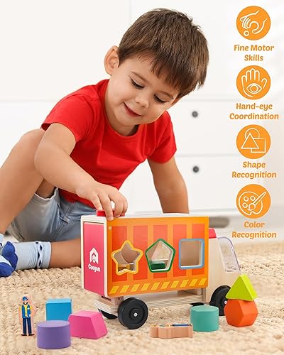 Miniatura 3 de Coogam Montessori - Juguetes de clasificación para niños pequeños, juguete clasificador de forma de color de madera con 2 figuras de juego, juguete
