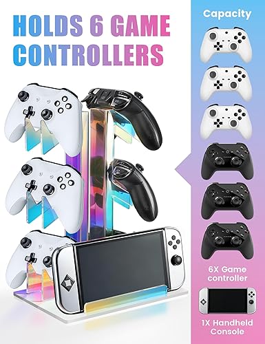 Miniatura 4 de NiHome Iridescent Acrylic 3-Tier Game Controller Holder Headset Stand for PS5 Xbox ONE, Universal Game Controller Organizer Stand Anti-Slip Stable