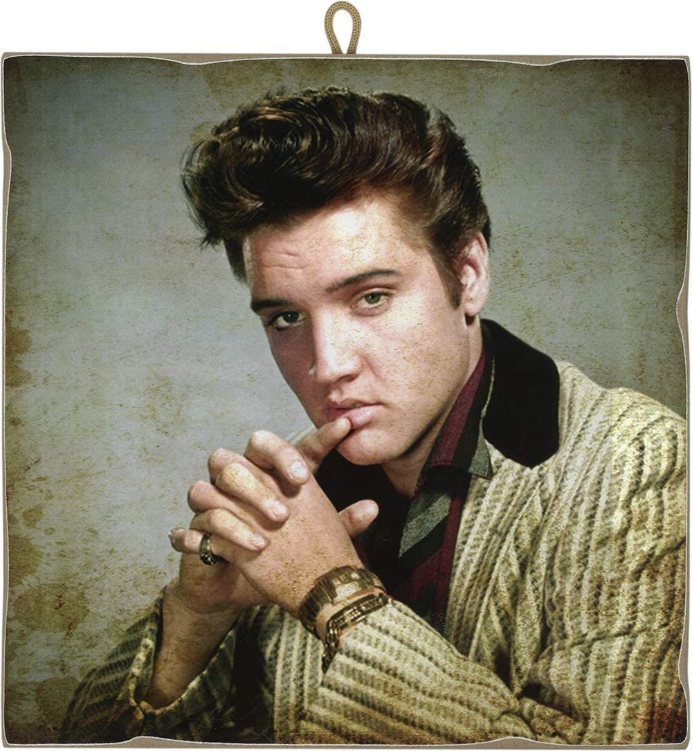 KUSTOM ART Vintage Style Square Picture Series Famous Actors Elvis Presley Print on Wood 15X15 cm