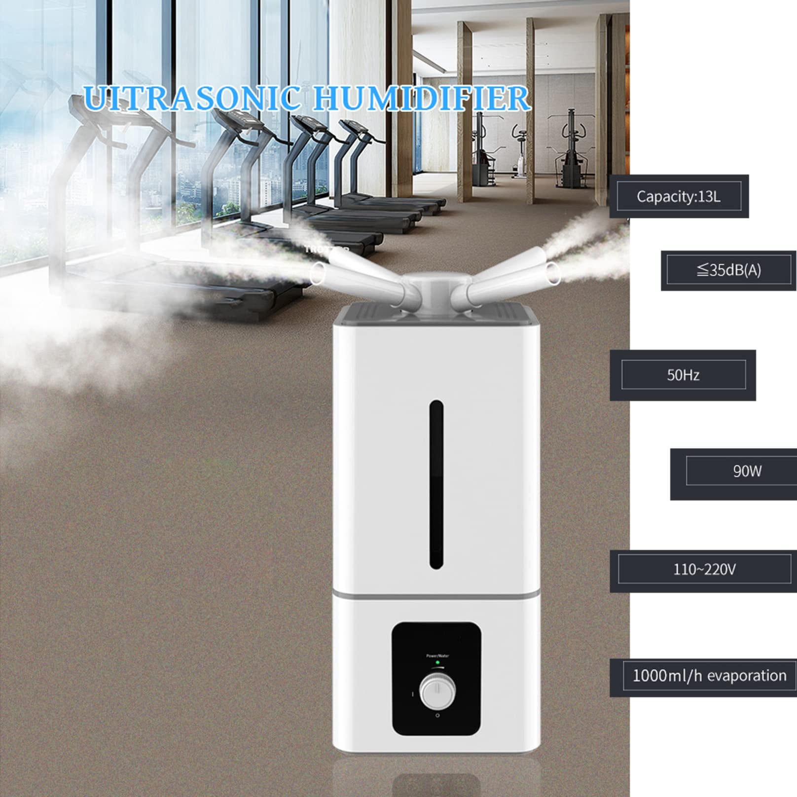 Cool Mist ultradźwiękowy nawilżacz powietrza, 13 l, do dużych pomieszczeń, 1200 m², z jonizatorem, do całego domu, szkoły, centrum handlowego, biura (kolor: inteligentna wersja)