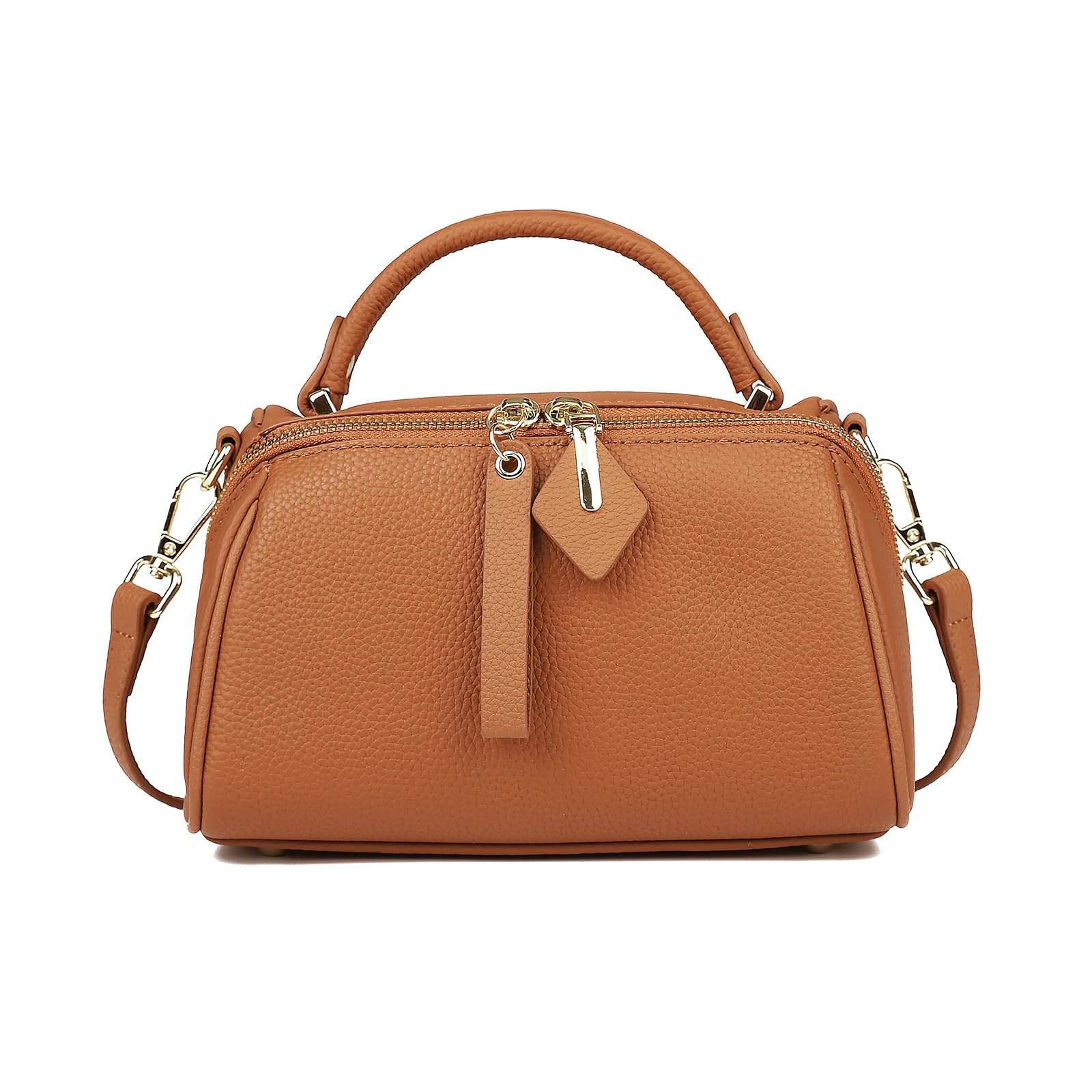 MFFOR Genuine Leather Boston Bags for Women, Crossbody Bags Vintage Top Handle Satchels for Ladies with Adjustable Strap (Golden Brown)