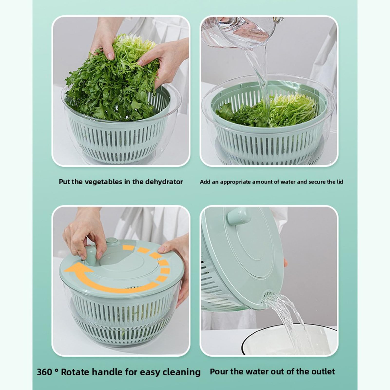 Yosoo Health Gear Secador y Rebanador Manual de Verduras para Ensalada, Acero Inoxidable ABS PP, Secador de Lechuga de 5,3 Cuartos con 5 Cuchillas, Lavado y Secado para Ensaladas Preparación de