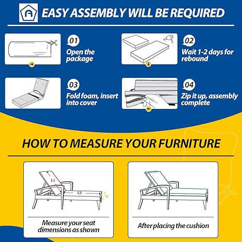 Miniatura 8 de AAAAAcessories Juego de 2 cojines para tumbonas de exterior para muebles de patio, sillas de salón, tela impermeable, 80 x 26 x 3 pulgadas, beige