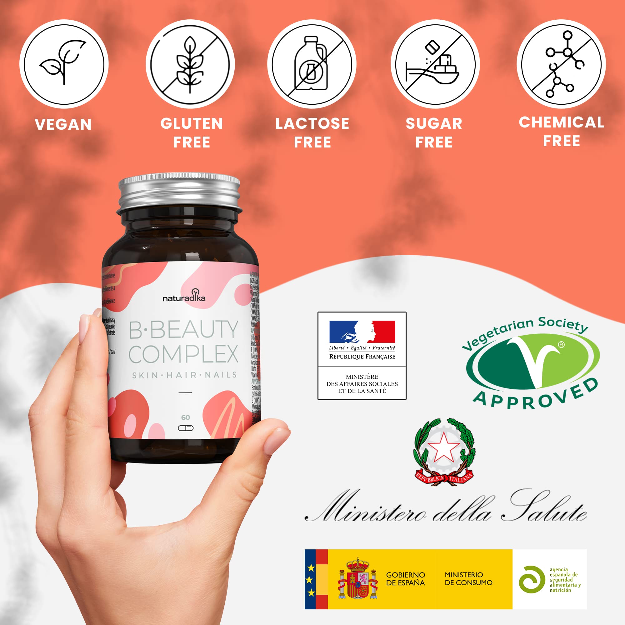 Tratamiento Anticaida Cabello Mujer B-BEAUTY COMPLEX | Caida Del Cabello Mujer | Biotina Cabello | Biotina Para El Cabello | Vitaminas Para El Cabello | Crecimiento Cabello | Naturadika