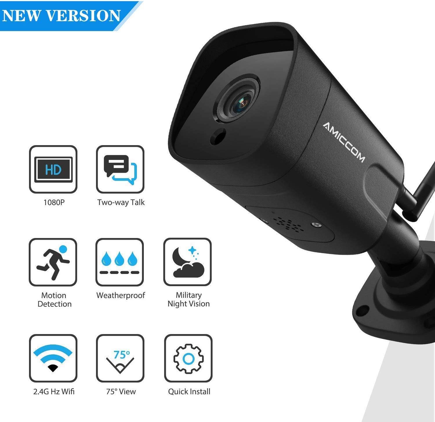 Outdoor Security Camera, 1080P WiFi Camera Wireless Surveillance Cameras, PIR Smart Motion Detection, IP Camera with IP66 Waterproof, IR Night Vision, Activity Alert, Deterrent Alarm - iOS, Android