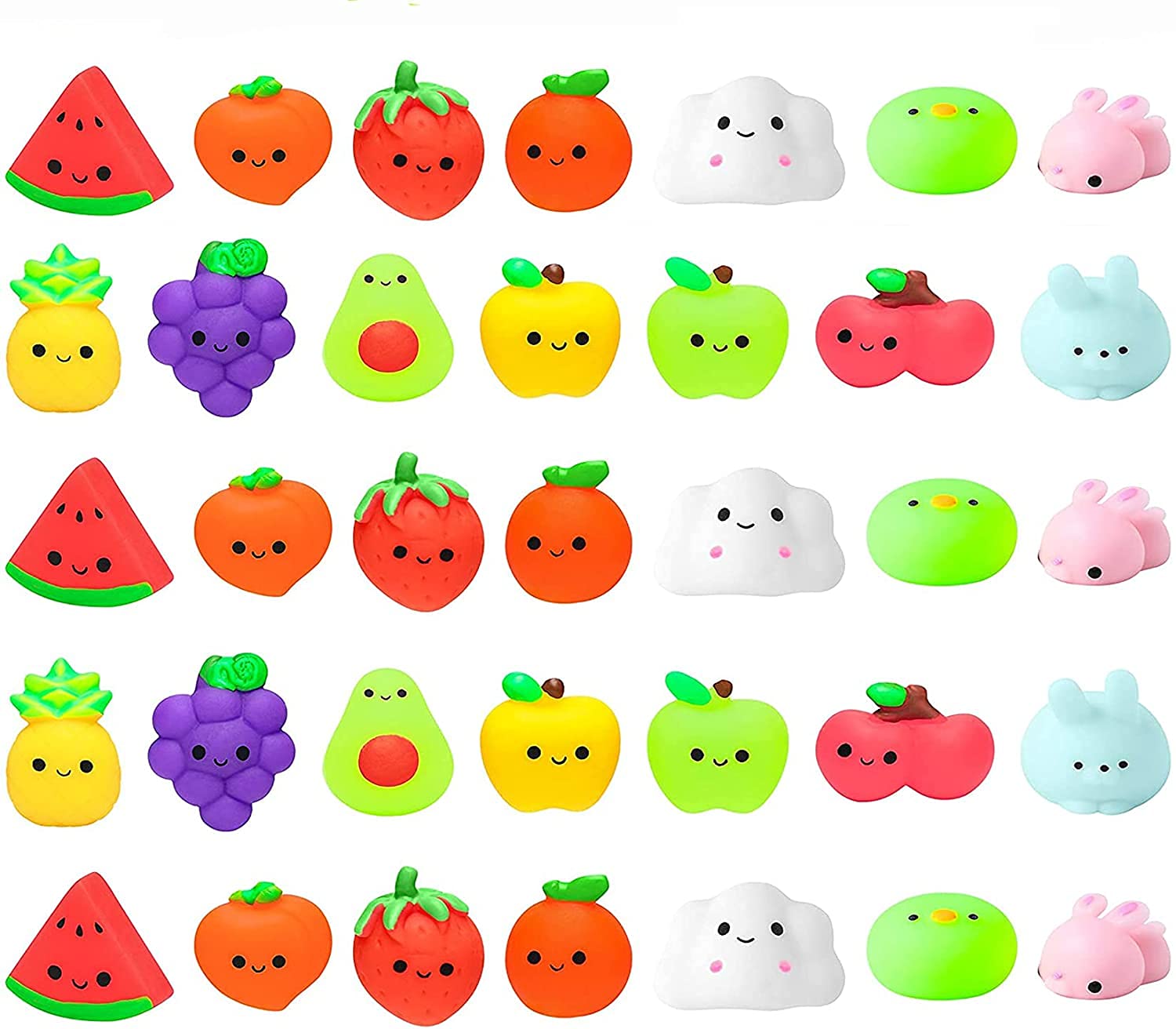 WATINC Random 30Pcs Mochi Squeeze Toys Set for Kids, Kawaii Mini Soft Fruit Squeeze Toys, Cute Animal Squeeze Toy Stress Relief Toys Gift Decoration for Birthday Party
