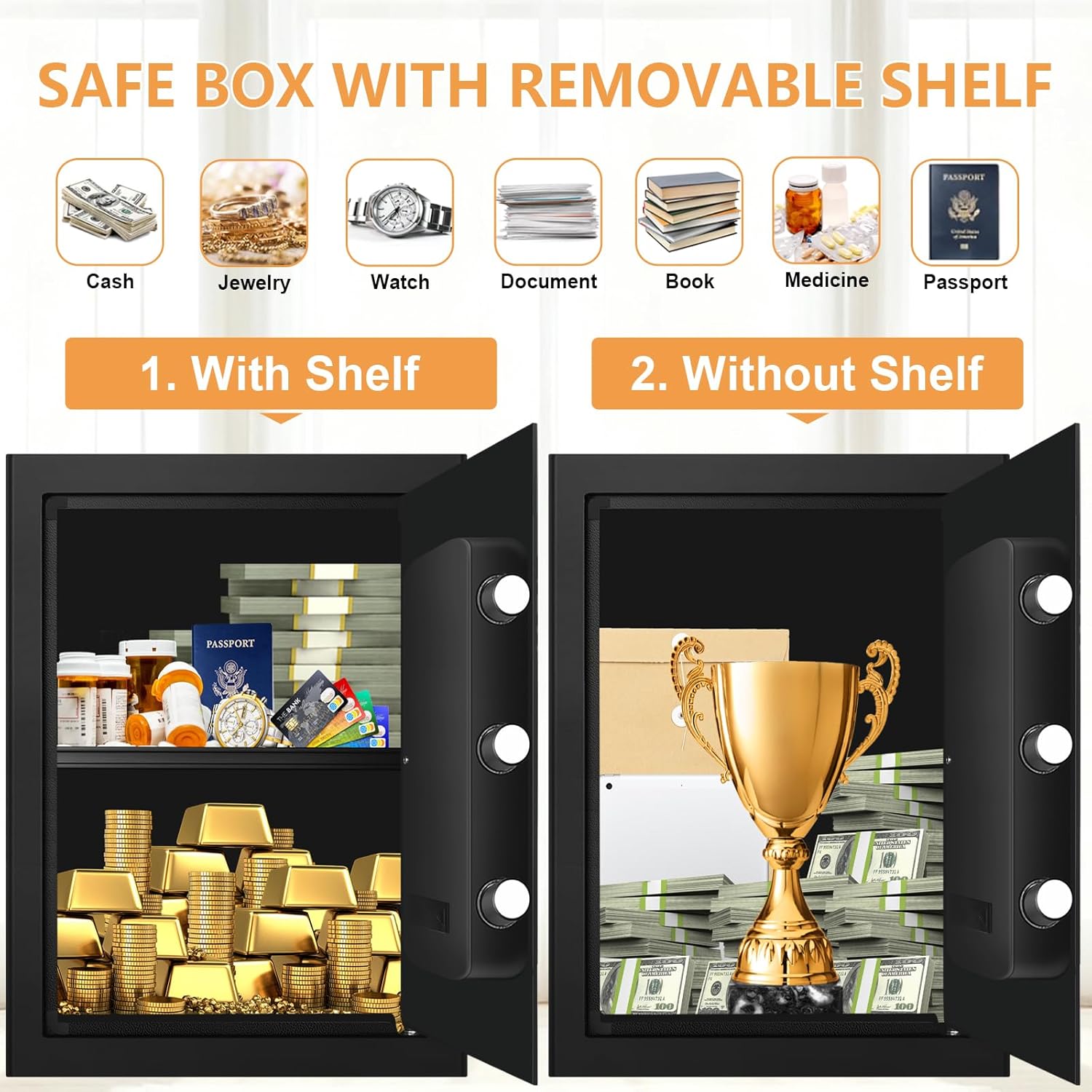 3.0 Cuft Fireproof Safe for Home Use, Digital Home Safes Fireproof Waterproof with Programmable Keypad, Backup Keys and Alarm System, Anti-Theft Home Security Safe Box for Document Money Medicines