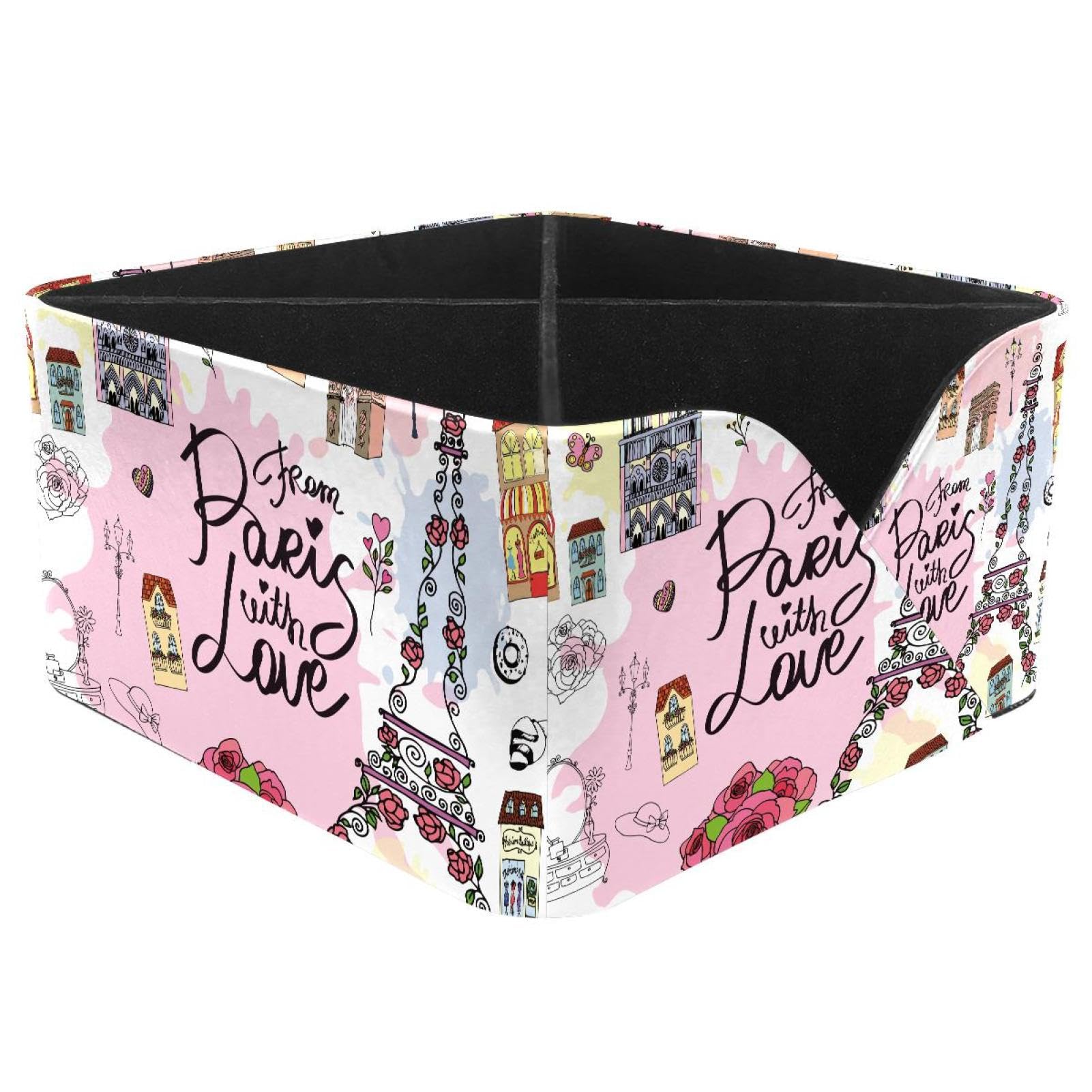 KengjuTesu Paris with Love Desktop Organizer Pen Holder, Rectangular Pencil Cup for Office, Study and Makeup Stations