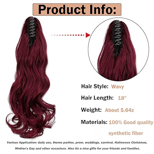 Miniatura 2 de Extensión de cola de caballo con clip de garra, extensiones de cabello ondulado de 18 pulgadas, cola de caballo larga para mujer, extensiones de
