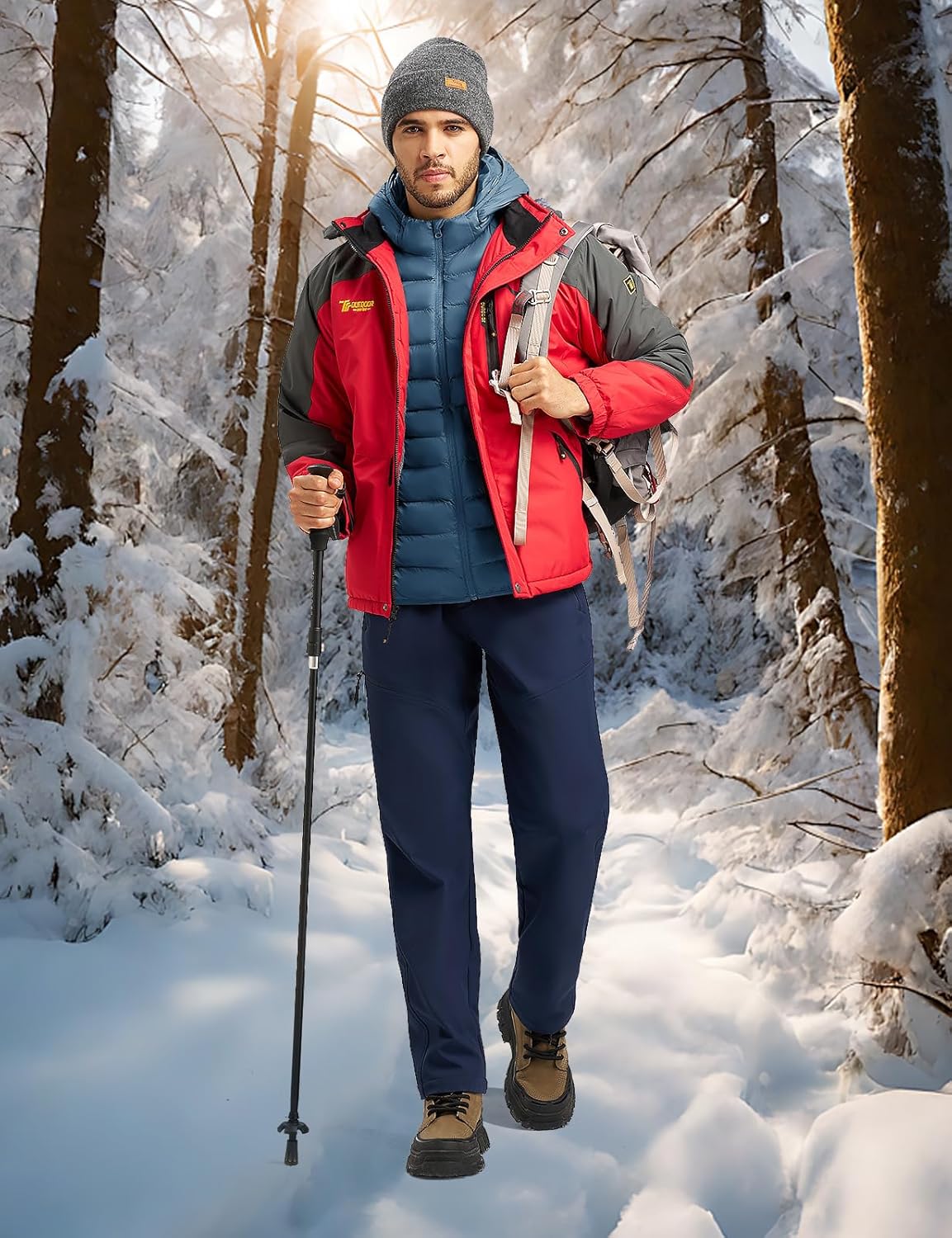 Rdruko Men's Insulated Running Jacket Hybrid Lightweight Puffer Jacket Detachable Hood Warm Winter Coat Hiking Golf - Image 2