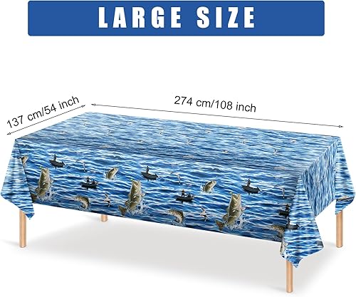 Miniatura 2 de Tiamon 3 piezas de fundas de mesa de pesca, suministros de decoración de fiesta, manteles de pesca de plástico desechable, mantel de escena del
