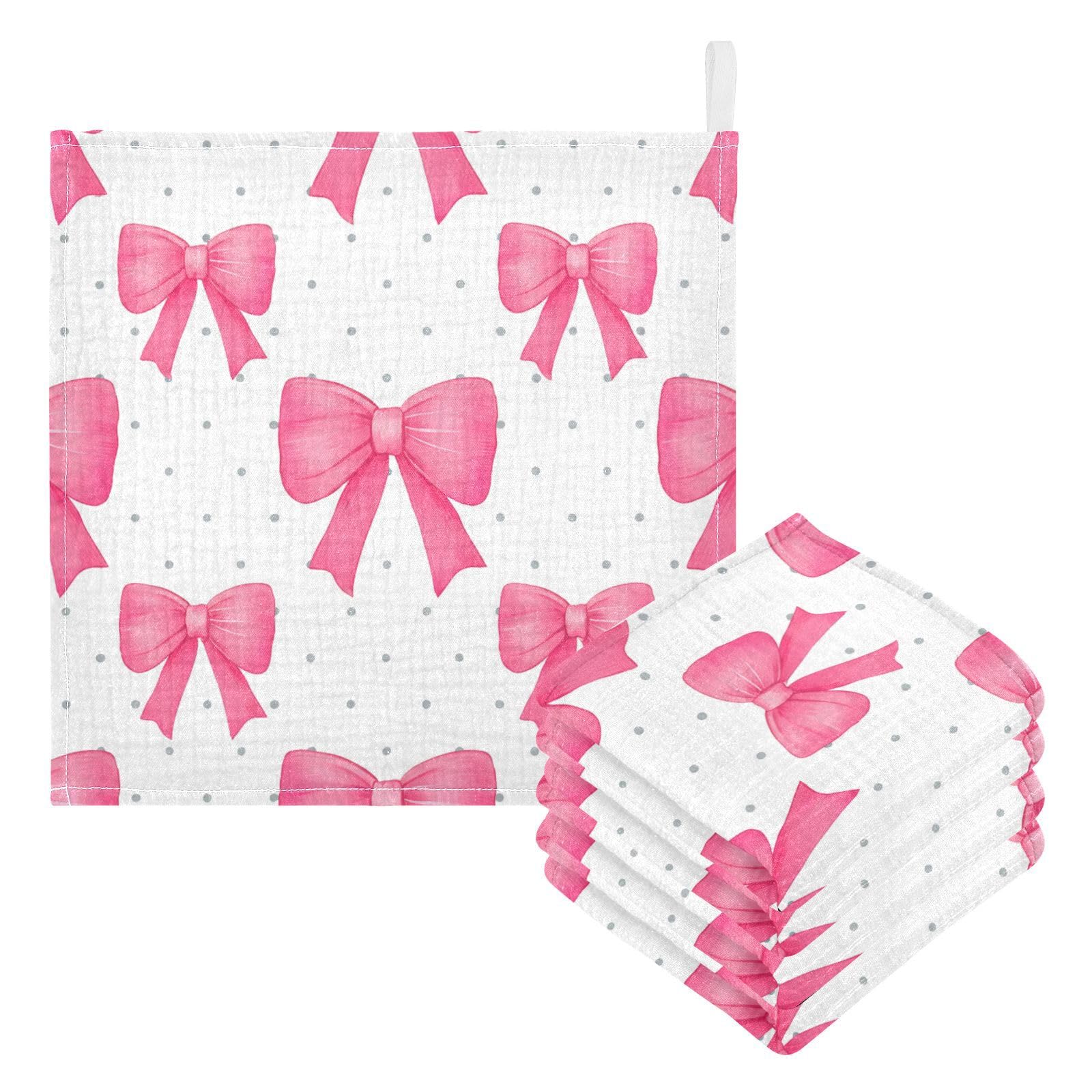 Kigai Cute Pink Bows Baby Washcloths,3pcs Ultra Soft Absorbent Towel,Newborn Bath Face Towel, Natural Reusable Baby Wipes for Sensitive Skin, Baby Registry as Shower