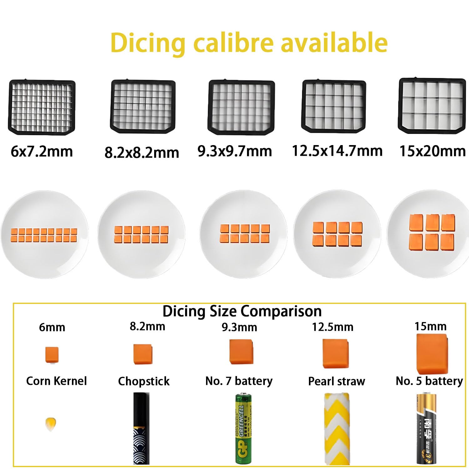 Cortador eléctrico de Verduras y Frutas de 250 W, con Cuchillas y moldes de Corte de 6/8/10/12/15 mm, de Acero Inoxidable, para Uso doméstico o Comercial. 110v