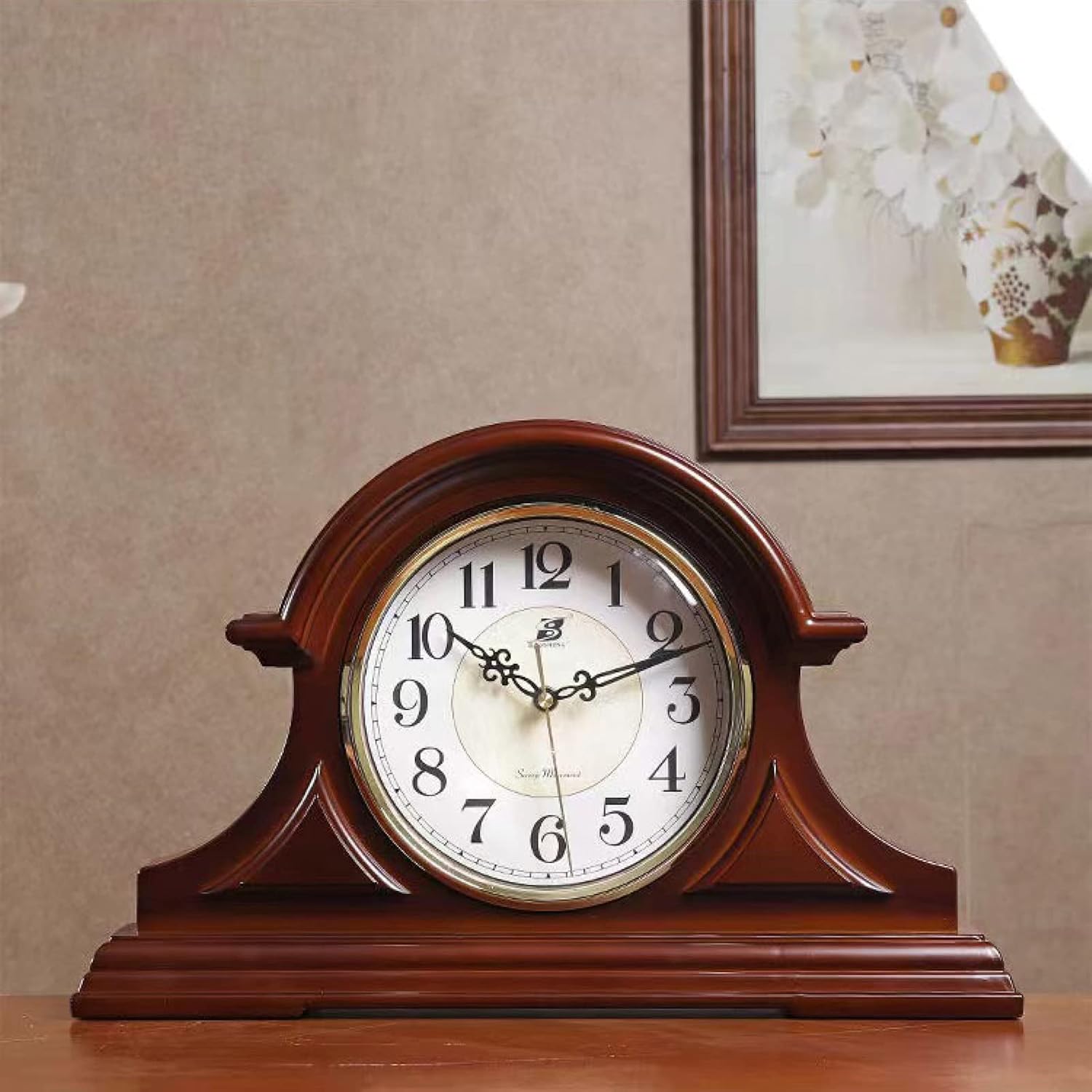 ACICS Chinese Retro Table Clock Plastic Clock Table Household Clock Vintage Clock Living Room Ornament Decoration Desktop Clock Retro Mantel Clock Study Bedroom Children's Room Clock(47 * 30CM, A)