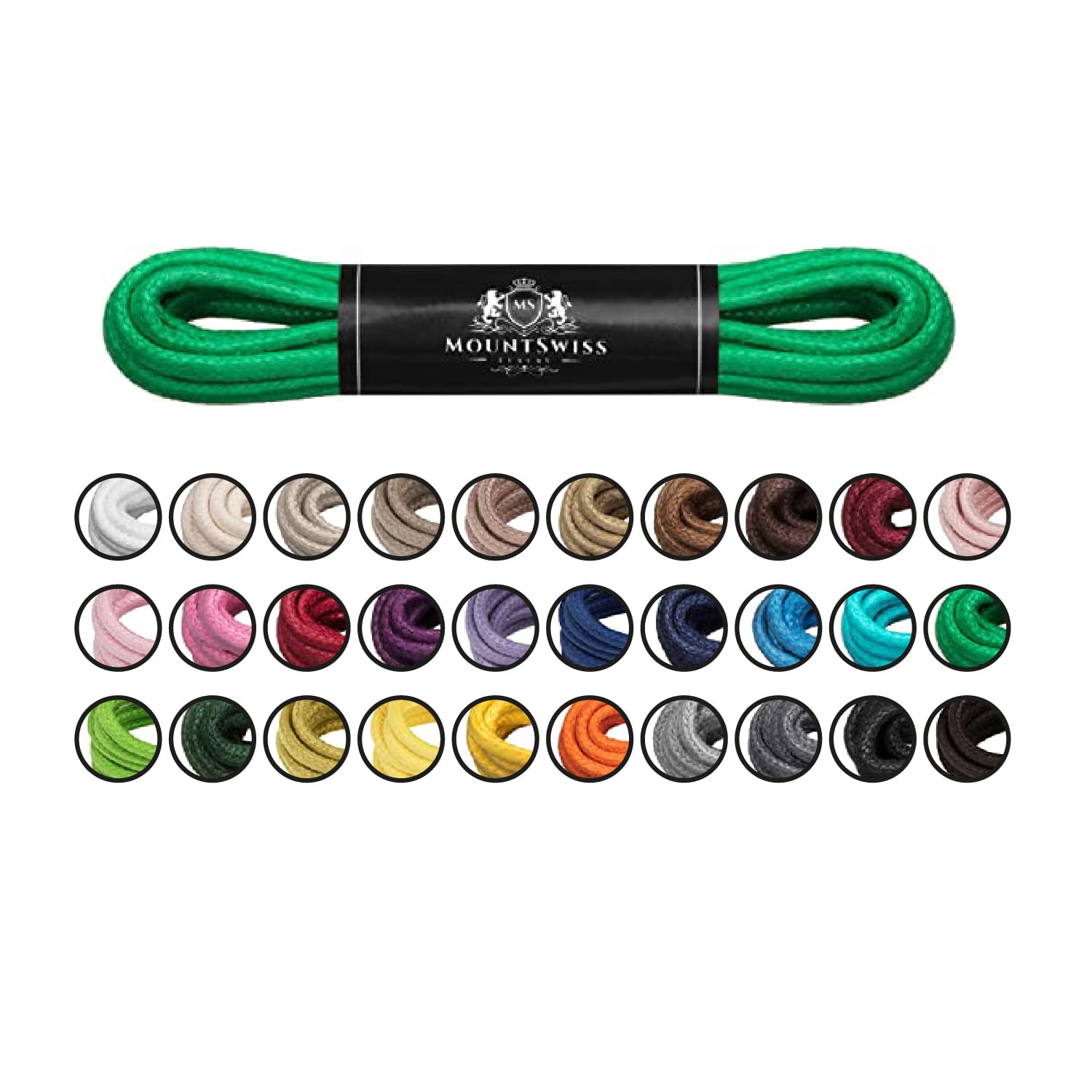 Mount Swiss Luxury Schuhbänder I Wasserabweisende und reißfeste Schnürsenkel rund ø 2-3 mm aus feiner Baumwolle/gewachst für Business Anzug und Lederschuhe I Edle Shoelaces Längen 45-120 cm
