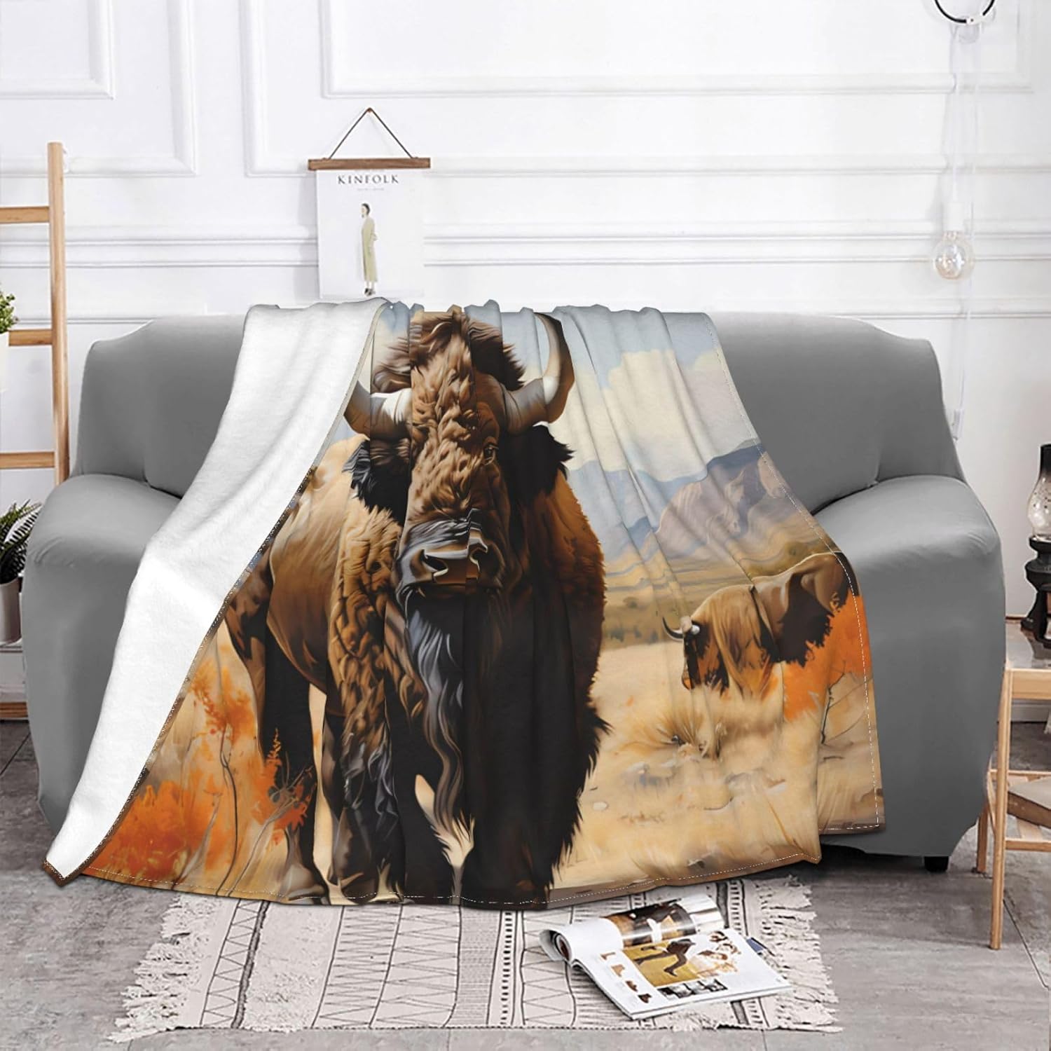 Ultra-Soft Micro Fleece Blanket 60"X50" Comfortable Lightweight Luxury Sofa Blankets Bedding Four Seasons North American Bison Herd