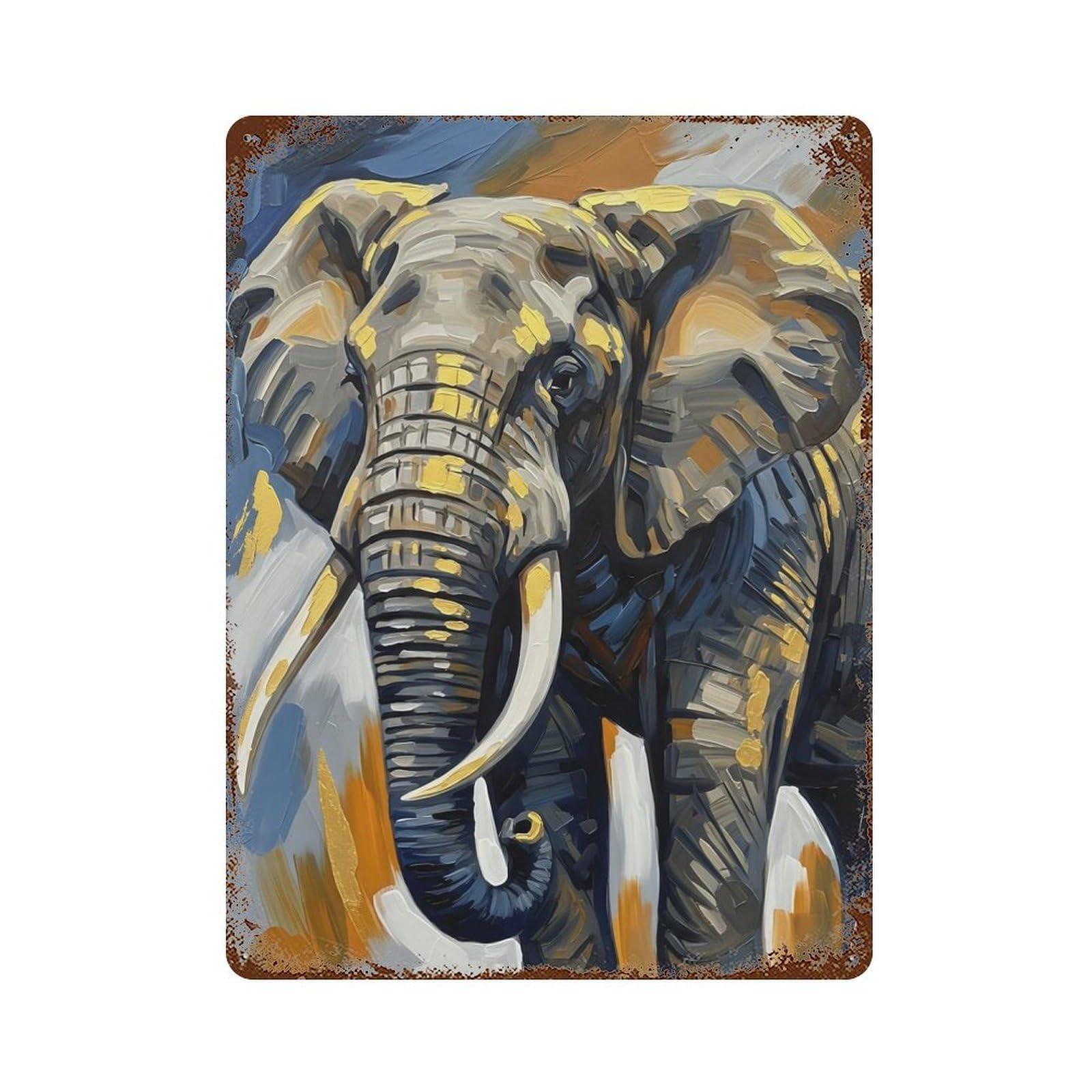 Abstract Elephant Painting Vintage Rust Metal Sign 15.7"x11.8", Farmhouse Wall Decor for Garage, Pub Or Kitchen