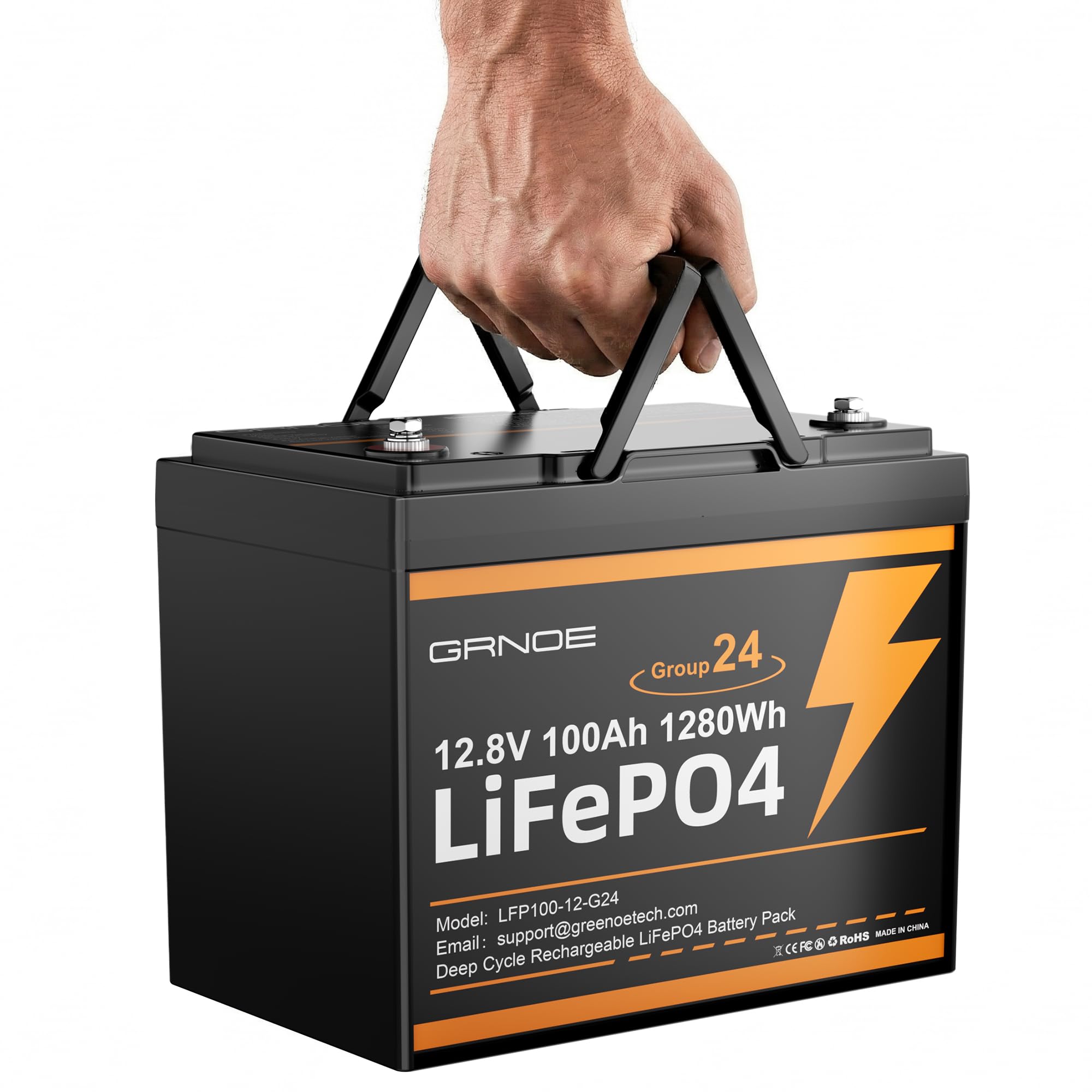 GRNOE 12V 100Ah LiFePO4 Battery Group 24