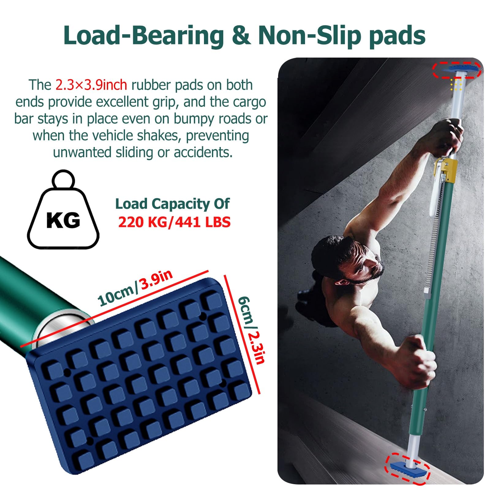 Hochleistungs-Ratschen-Ladungssicherung für LKW-Ladeflächen – Verstellbarer Stahlstabilisator mit rutschfesten Gummipads, einfache Montage, 4 Stück (2,1–2,48 m) zur sicheren Ladungssicherung