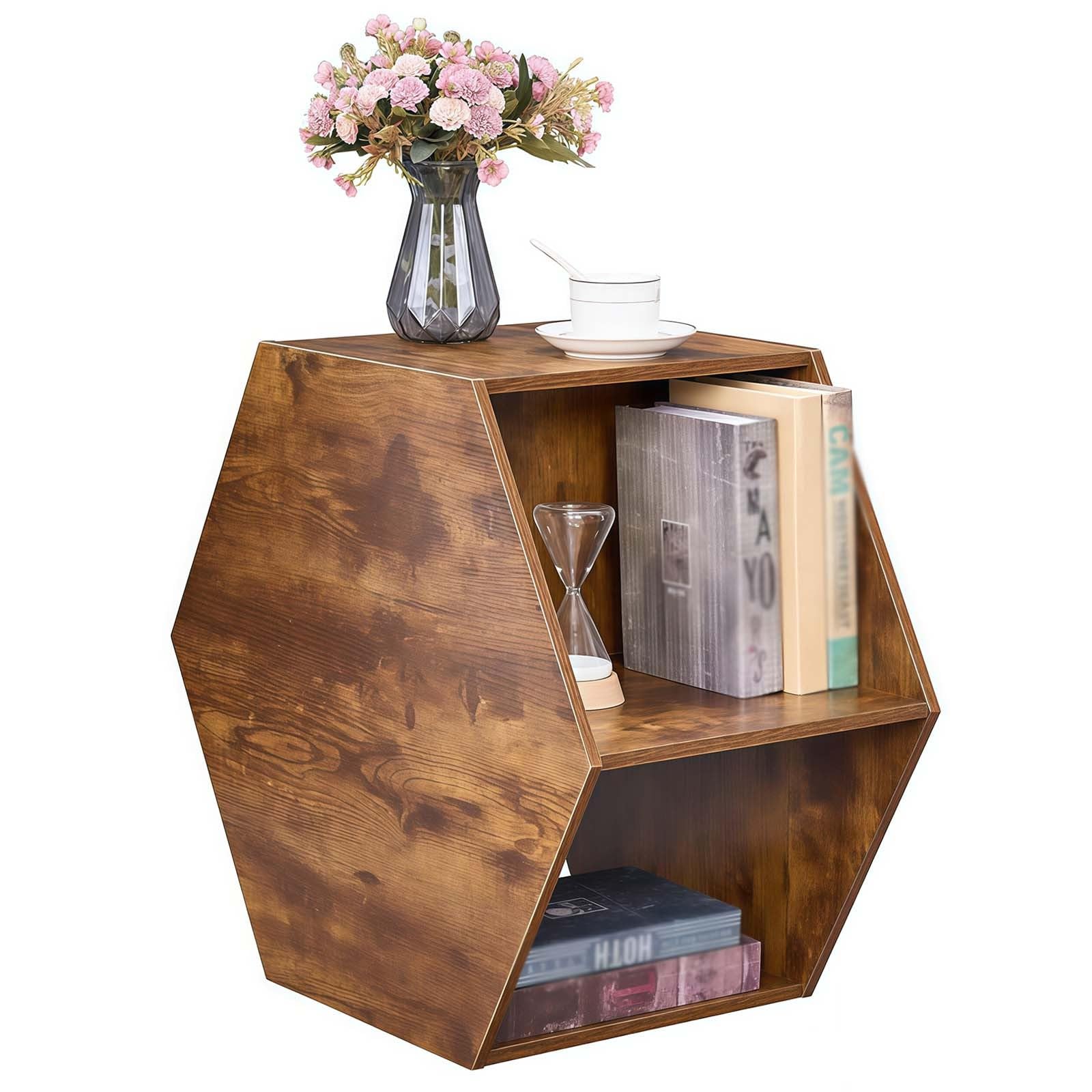 Table basse hexagonale bois massif position horizontale verticale