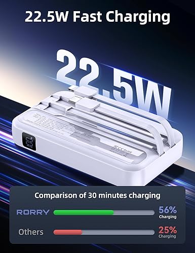 Miniatura 3 de RORRY Cargador portátil con cables integrados, enchufe de pared de CA, cargador portátil, cargador de batería de viaje de 10000 mAh, batería de