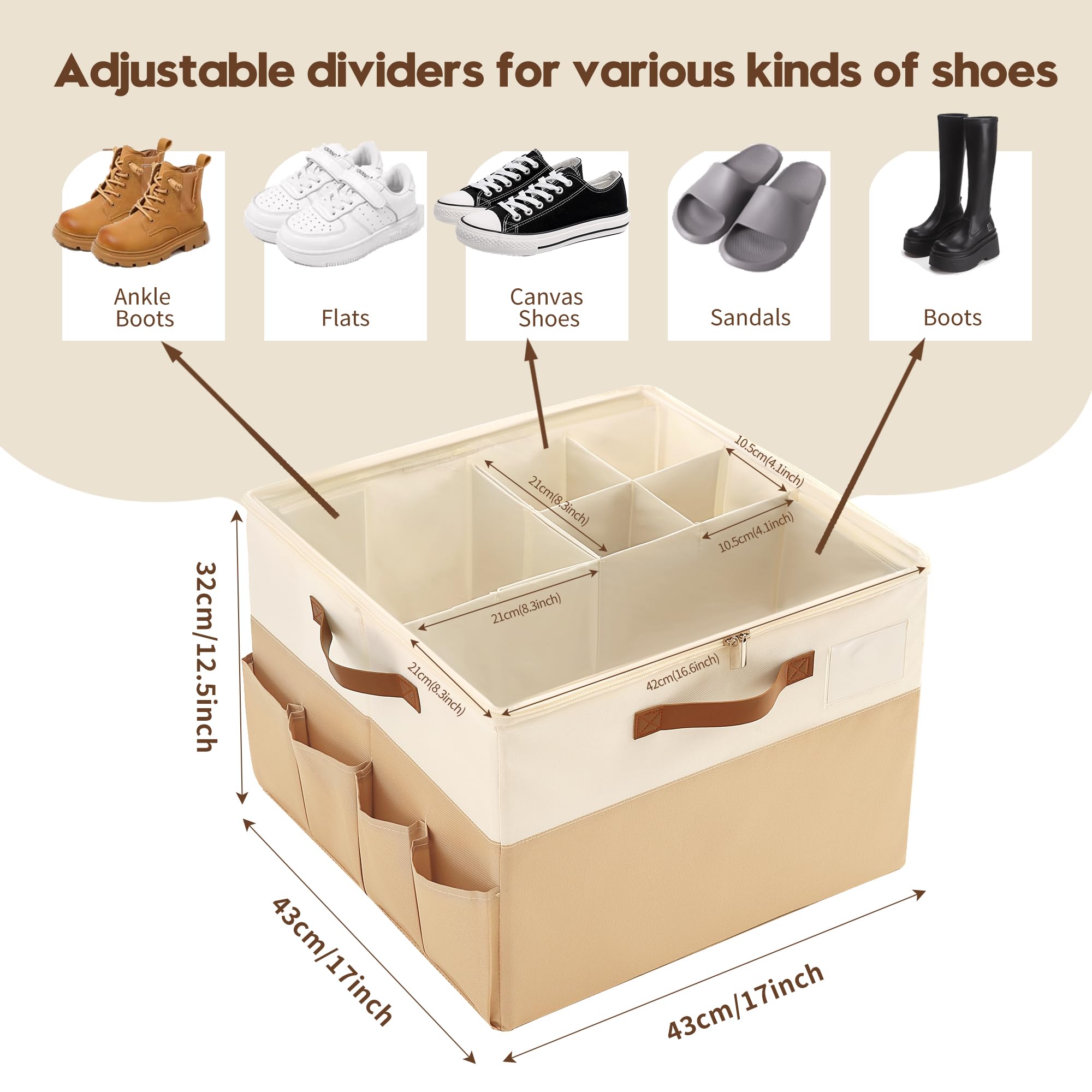 Varhomax Scatola organizer per scarpe, confezione da 2, in tessuto, con divisori regolabili e copertura trasparente, può contenere fino a 16-32 paia di scarpe da ginnastica e sandali per ingresso