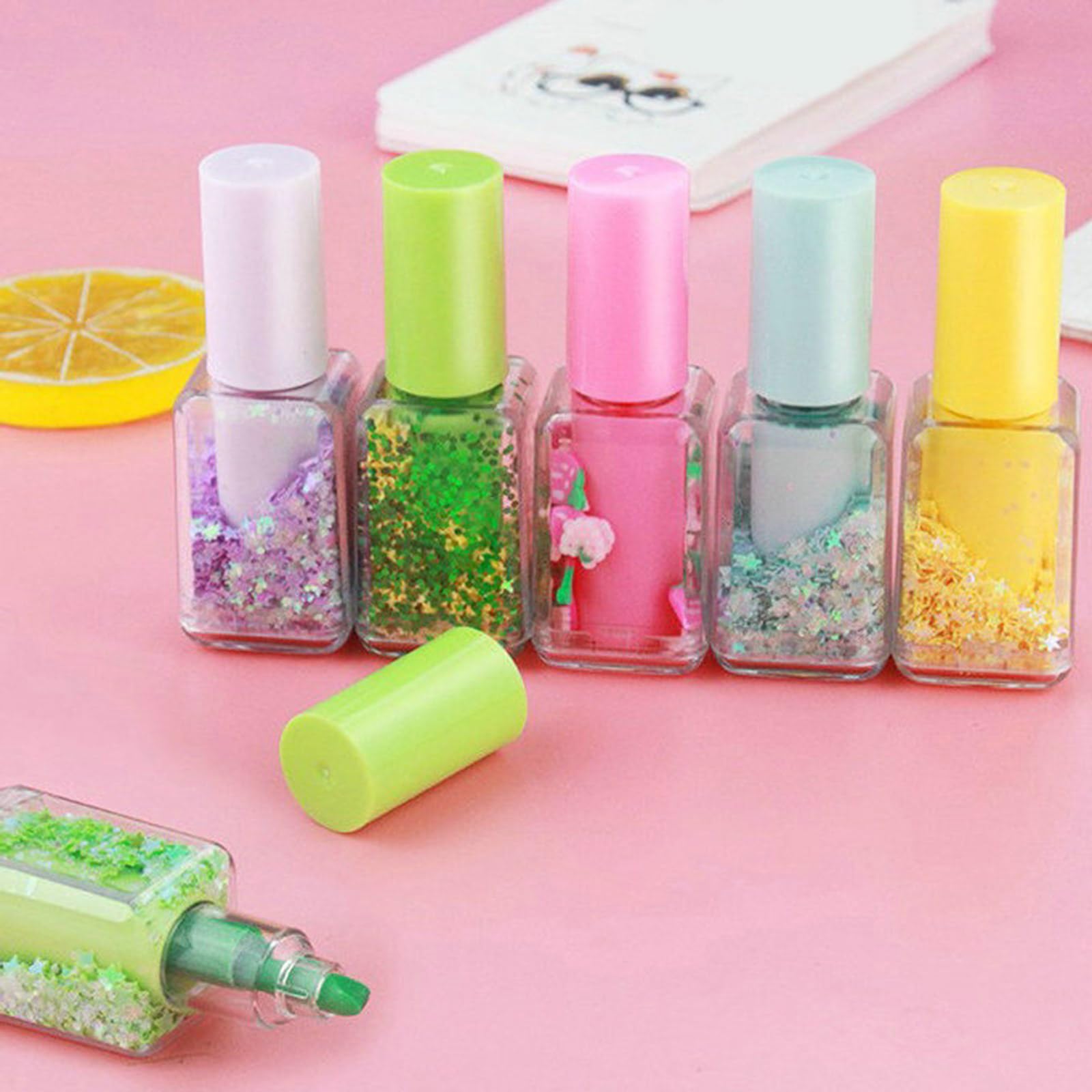4 Pcs Nails Polish Shape Highlighter Pen Drawing Pen Highlighter Markers Highlighters Set Stationery Supplies for School