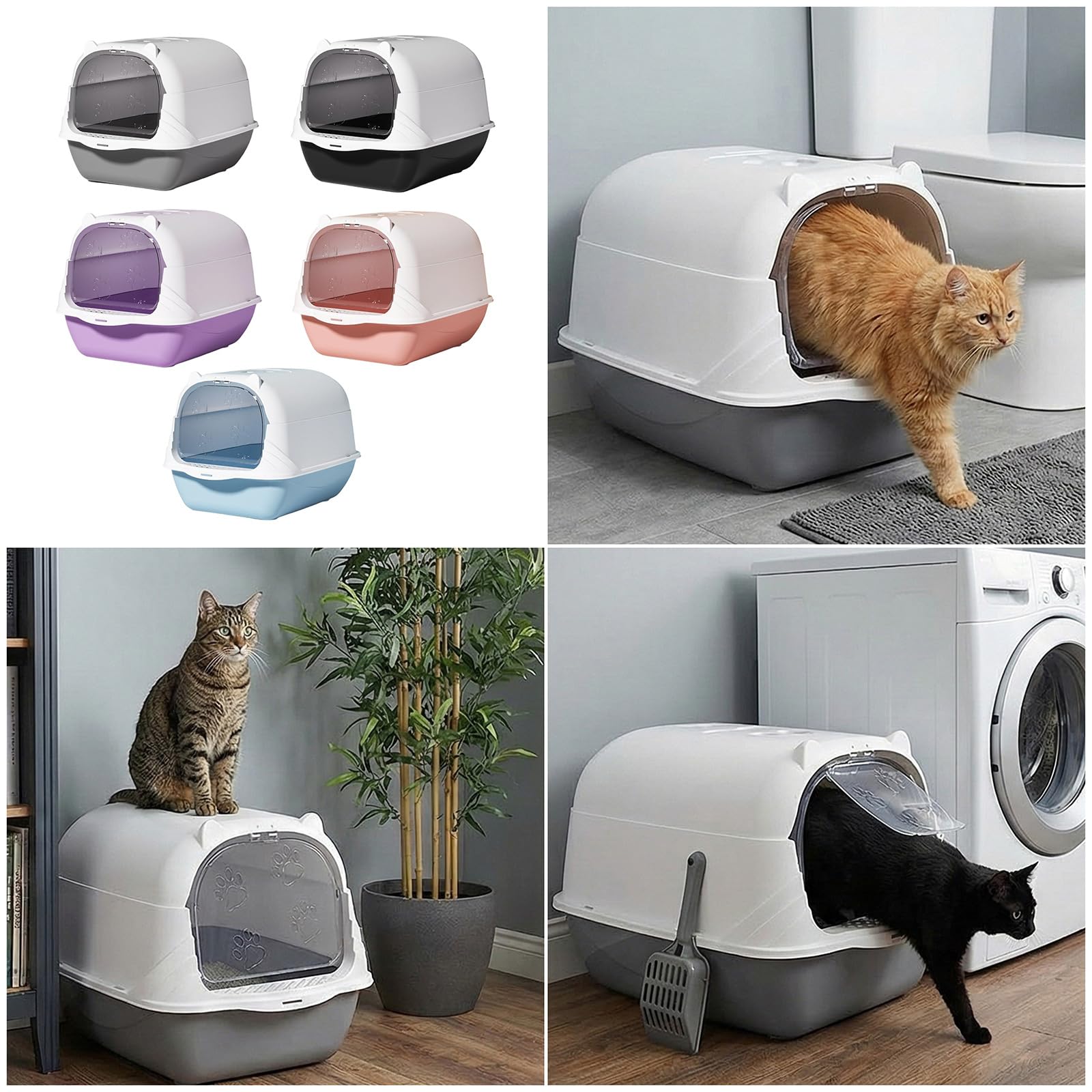 Caja de arena para gatos con filtro superior para control de olores, inodoro para uso doméstico, caja cerrada extragrande
